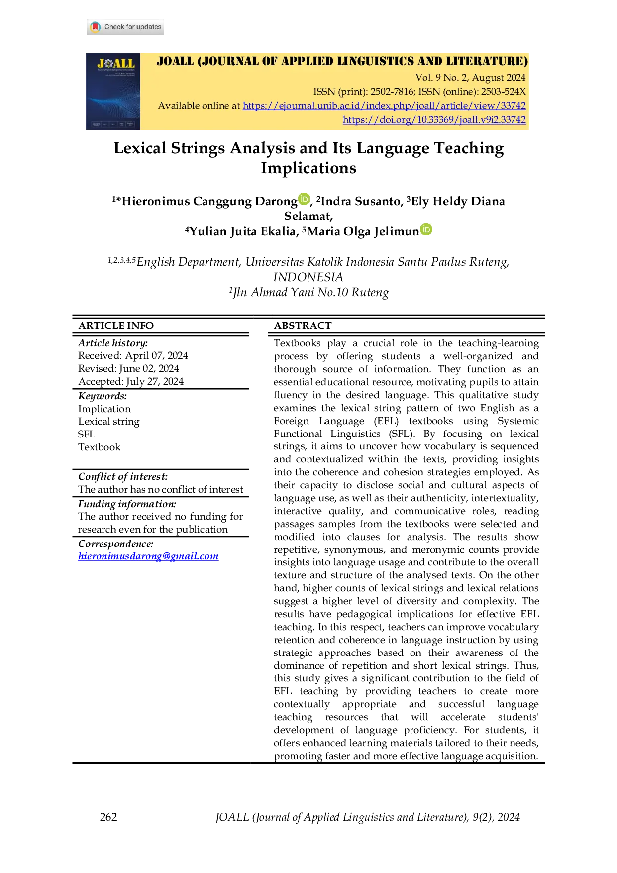JURIS Lexical Strings in EFL Textbooks SFL Analysis and Teaching Implications