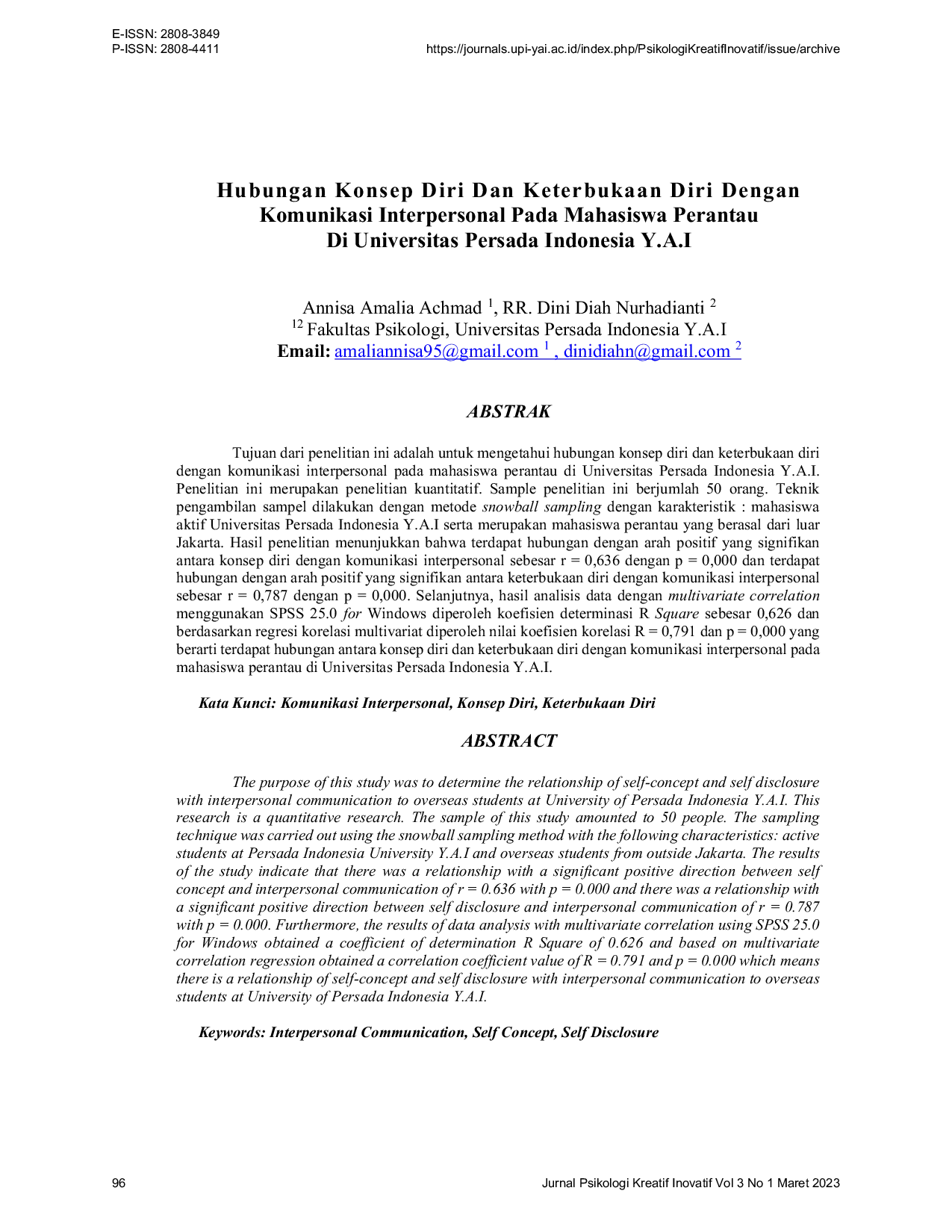 JURIS Hubungan Konsep Diri Dan Keterbukaan Diri Dengan Komunikasi Interpersonal Pada Mahasiswa Perantau Di Universitas Persada Indonesia Y A I