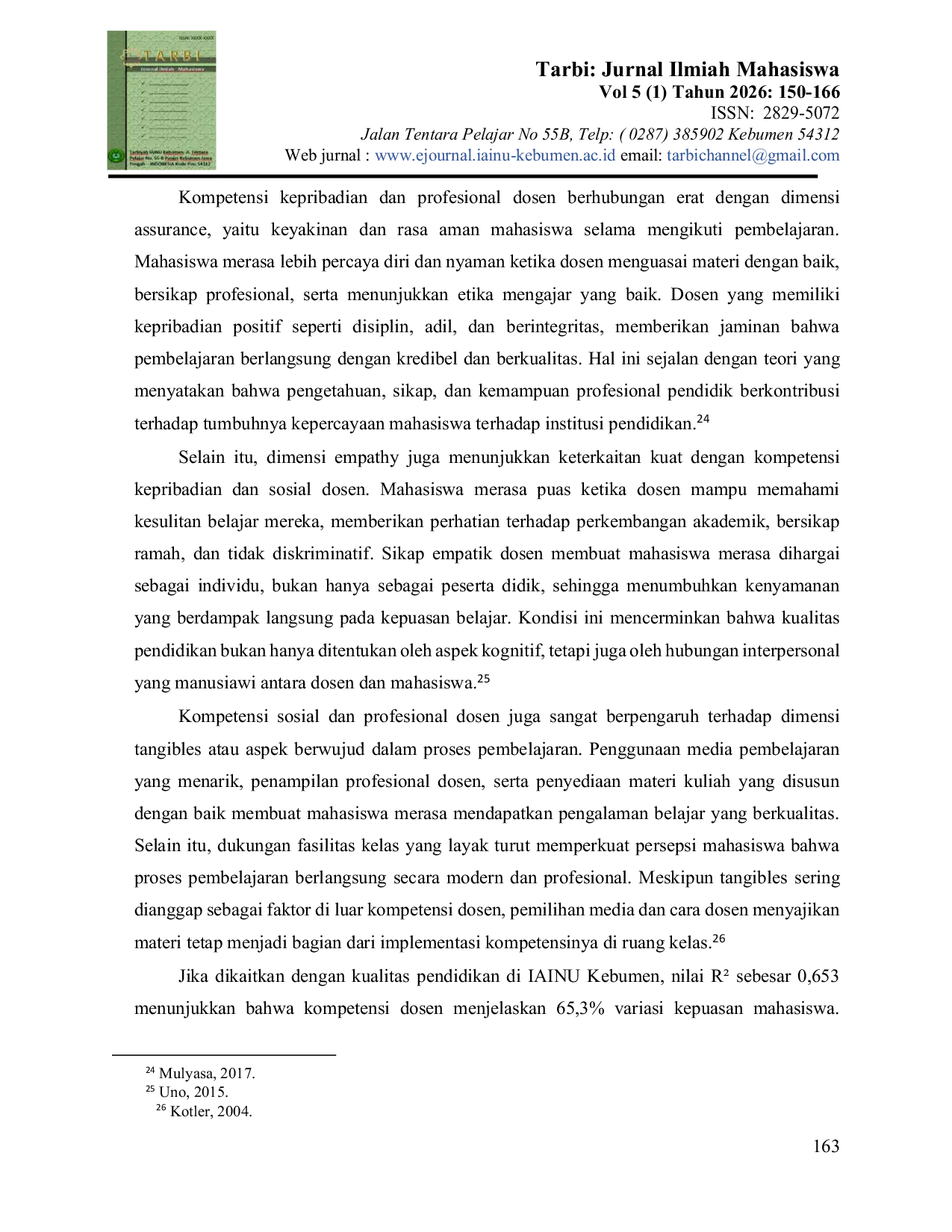 JURIS Pengaruh Kompetensi Dosen Terhadap Kepuasan Mahasiswa Di IAINU Kebumen