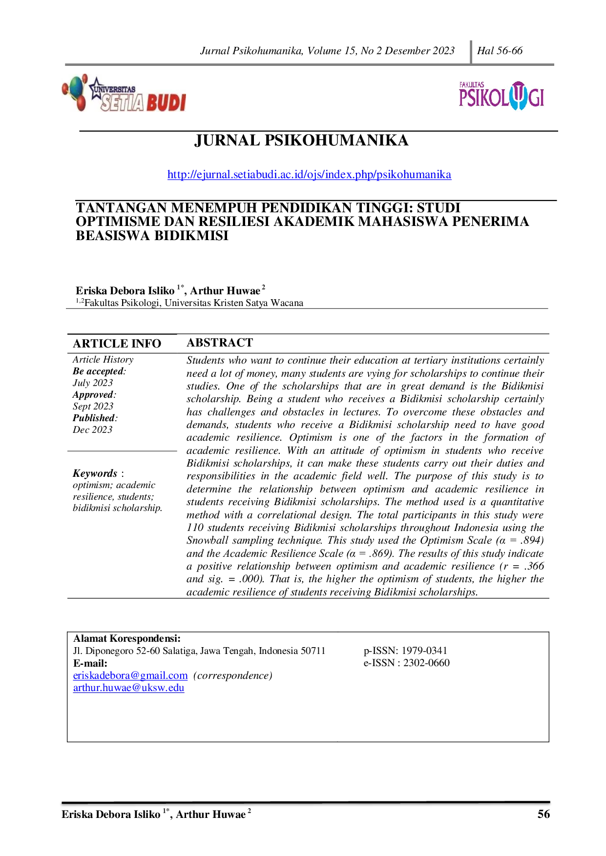 JURIS Tantangan Menempuh Pendidikan Tinggi Studi Optimisme Dan Resiliensi Akademik Mahasiswa Penerima Beasiswa Bidikmisi