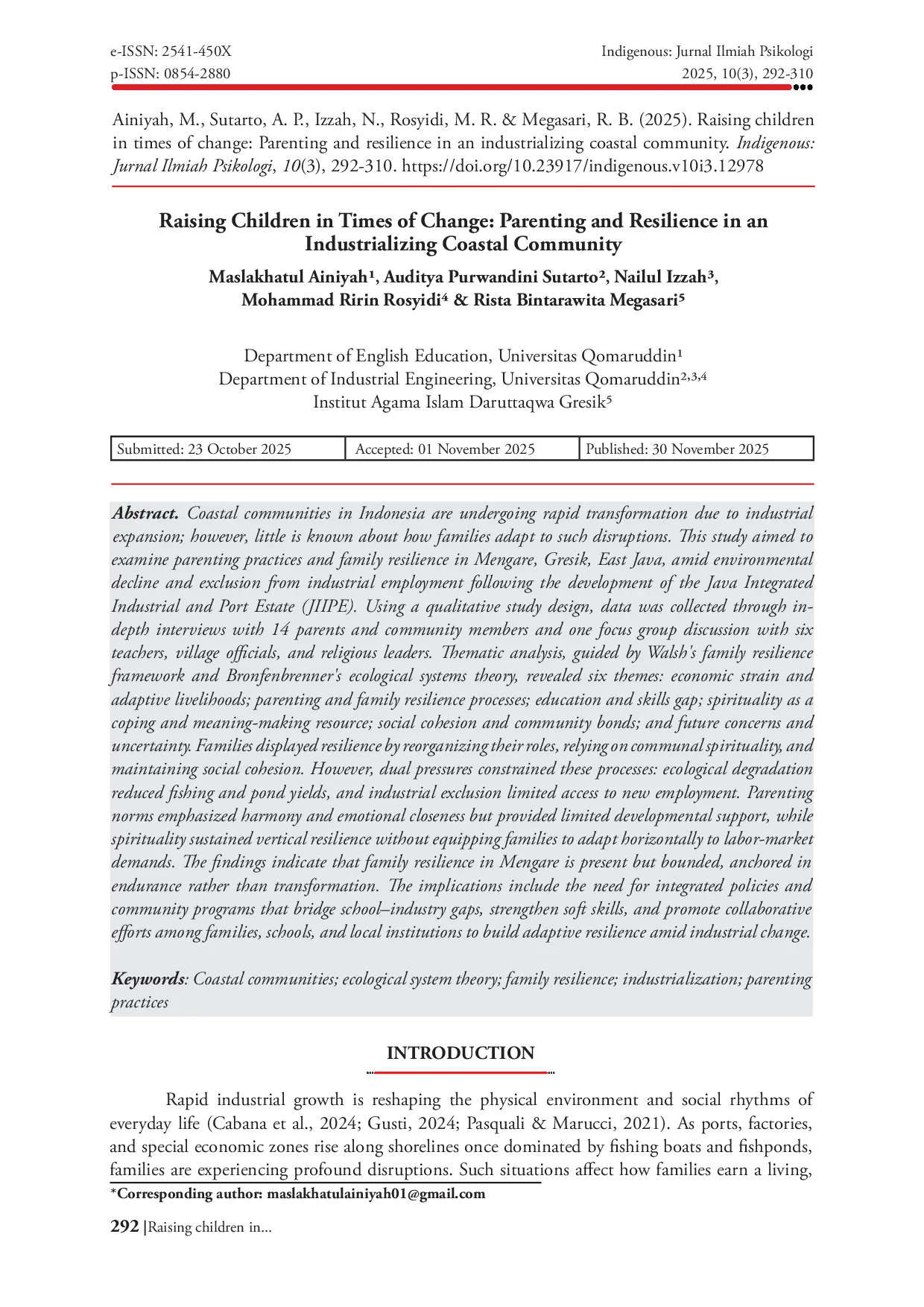 JURIS Raising Children in Times of Change Parenting and Resilience in an Indus trializing Coastal Community