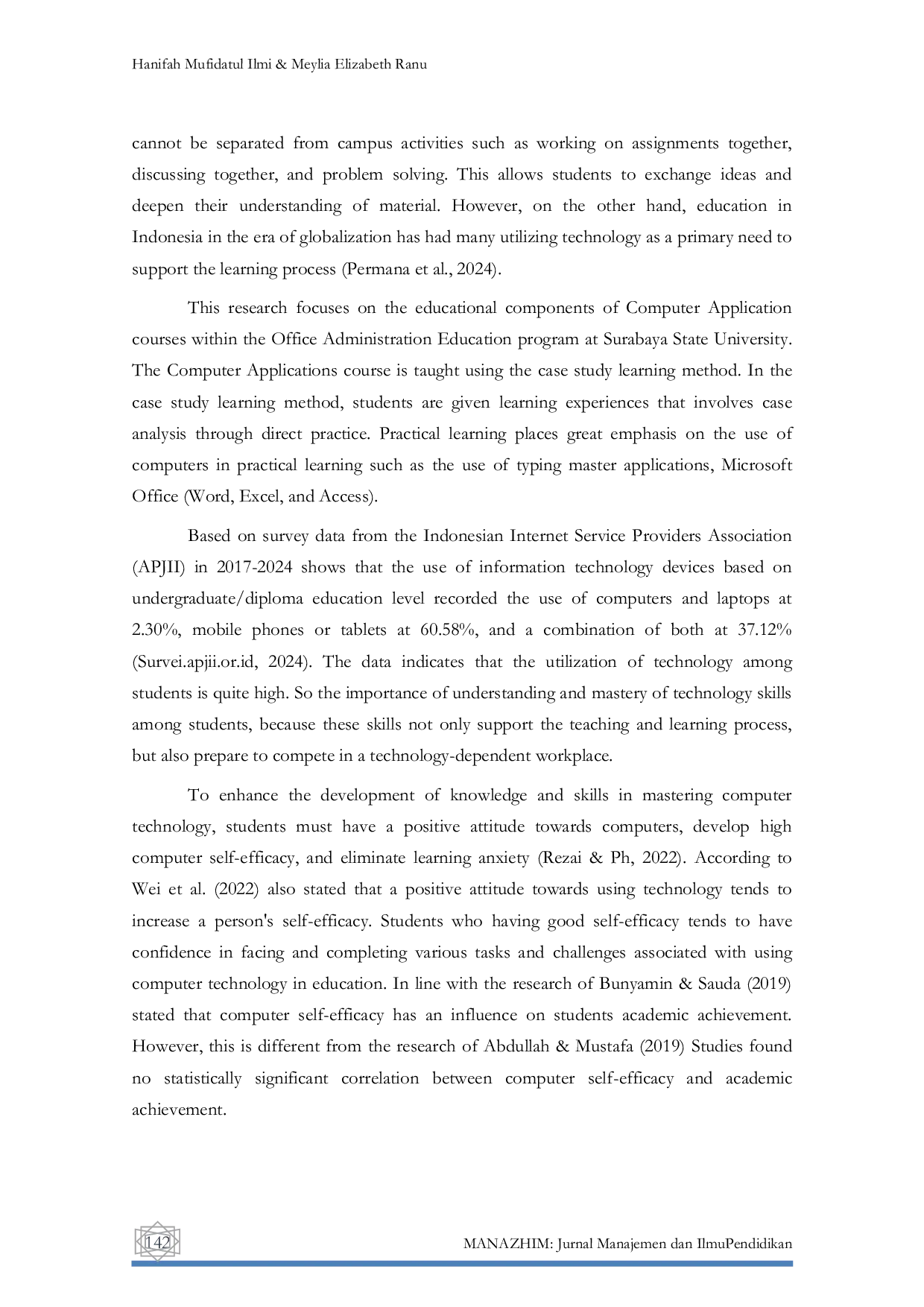 JURIS The Effect of Peer Interaction on Students Learning Outcomes in a Digital Environment Mediated with Computer Self Efficacy