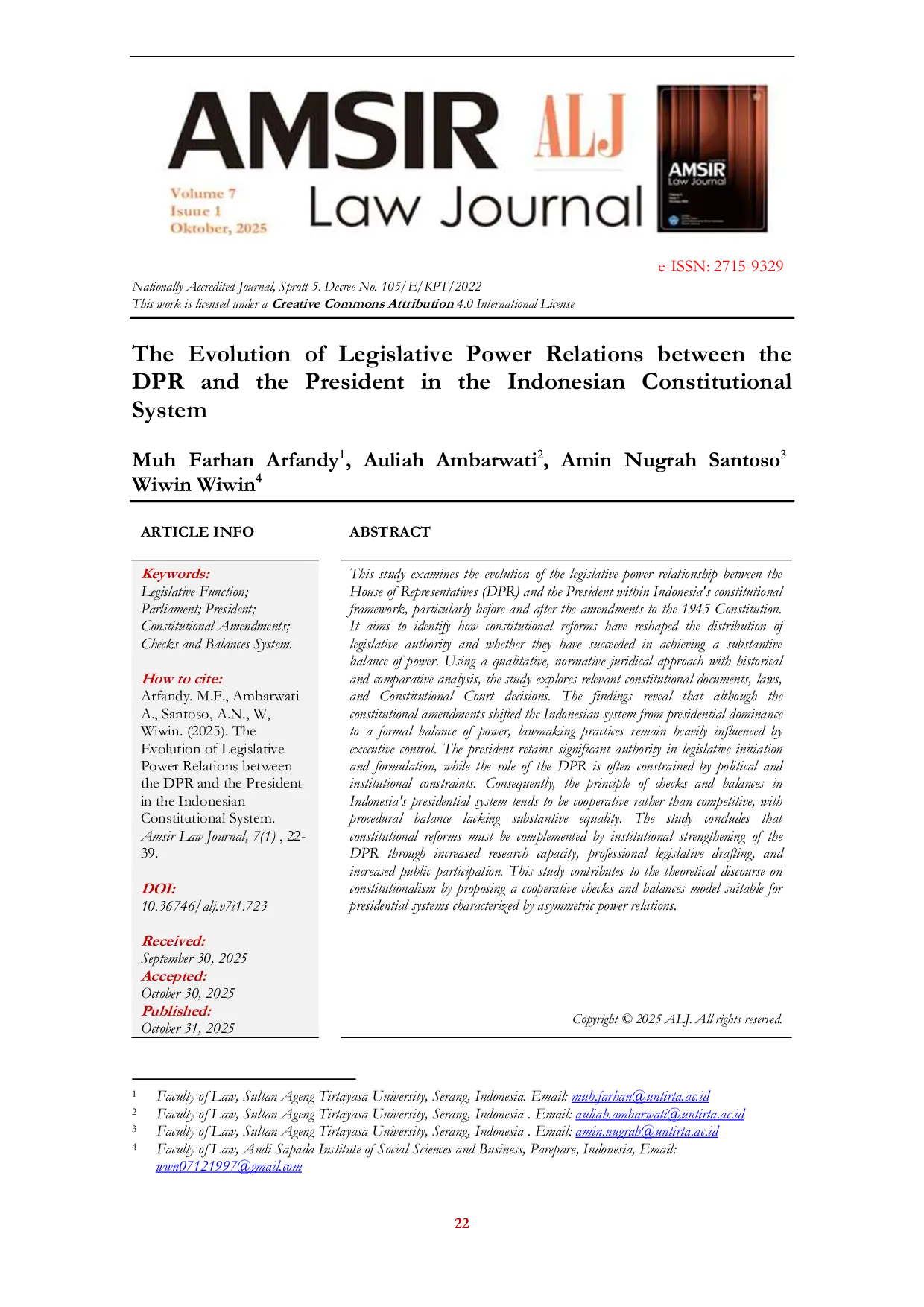 JURIS The Evolution of Legislative Power Relations between the Parliament and the President in Indonesia s Constitutional System