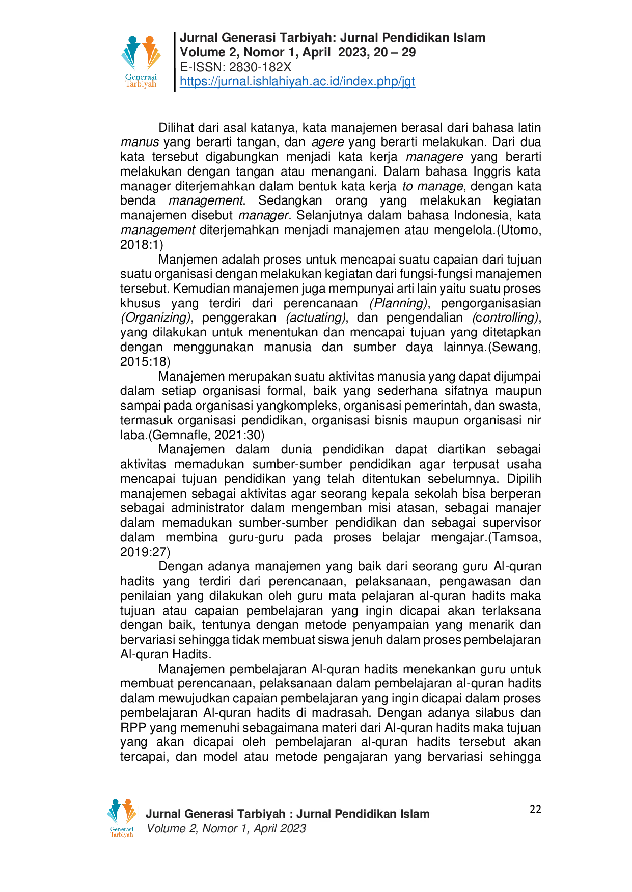 JURIS Manajemen Pembelajaran Al Quran Hadits Di Madrasah