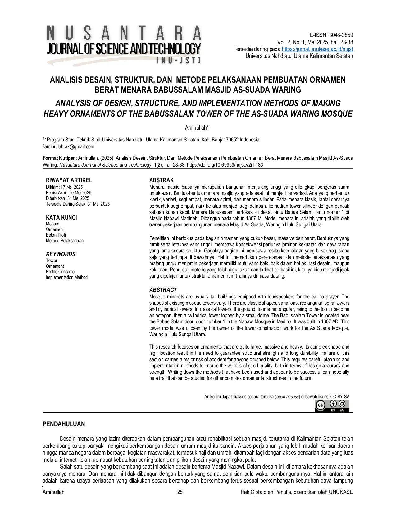 JURIS Analisis Desain Struktur Dan Metode Pelaksanaan Pembuatan Ornamen Berat Menara Babussalam Masjid As Suada Waring