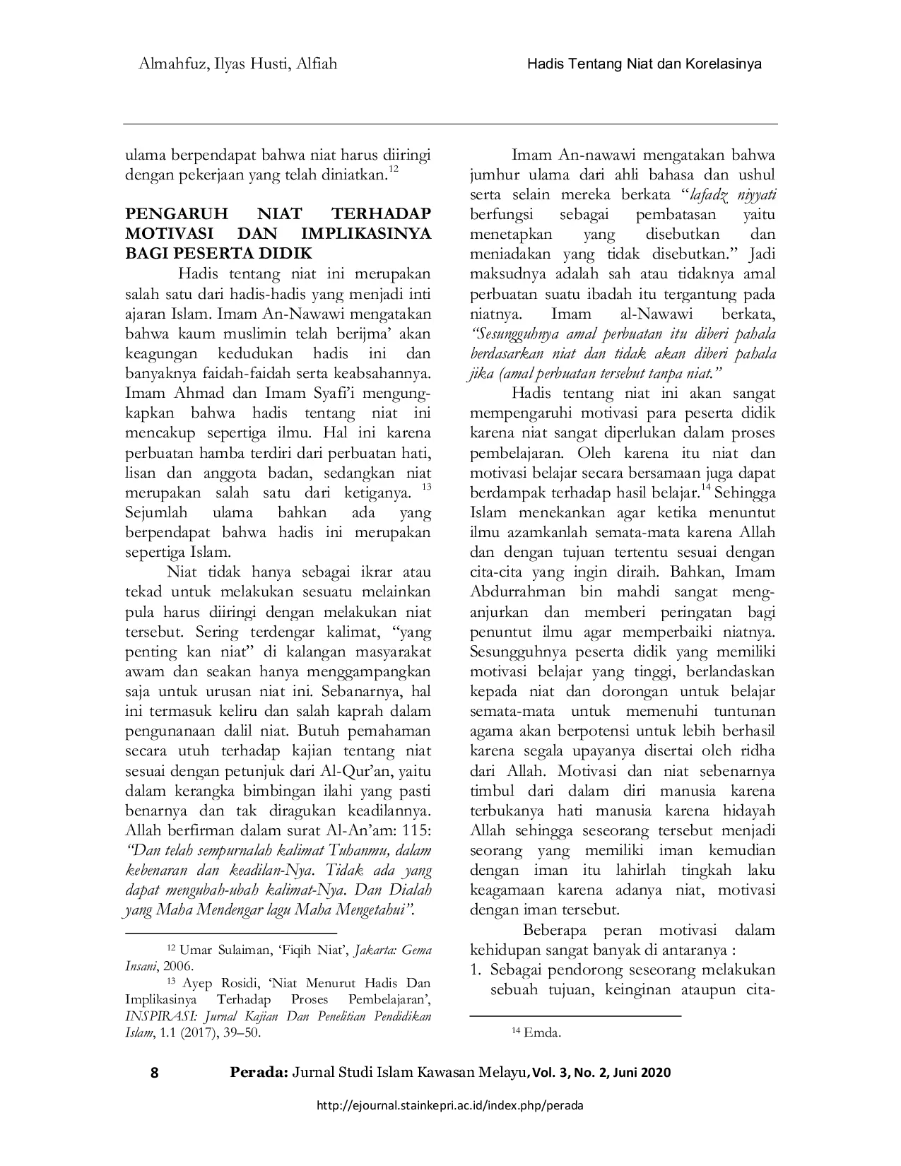 juris Hadis Tentang Niat dan Korelasinya Terhadap Motivasi Bagi Peserta Didik
