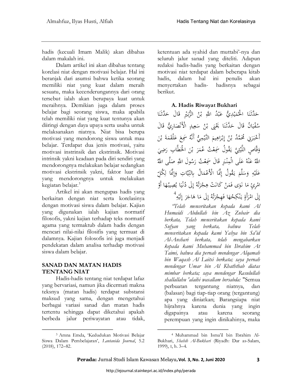 juris Hadis Tentang Niat dan Korelasinya Terhadap Motivasi Bagi Peserta Didik