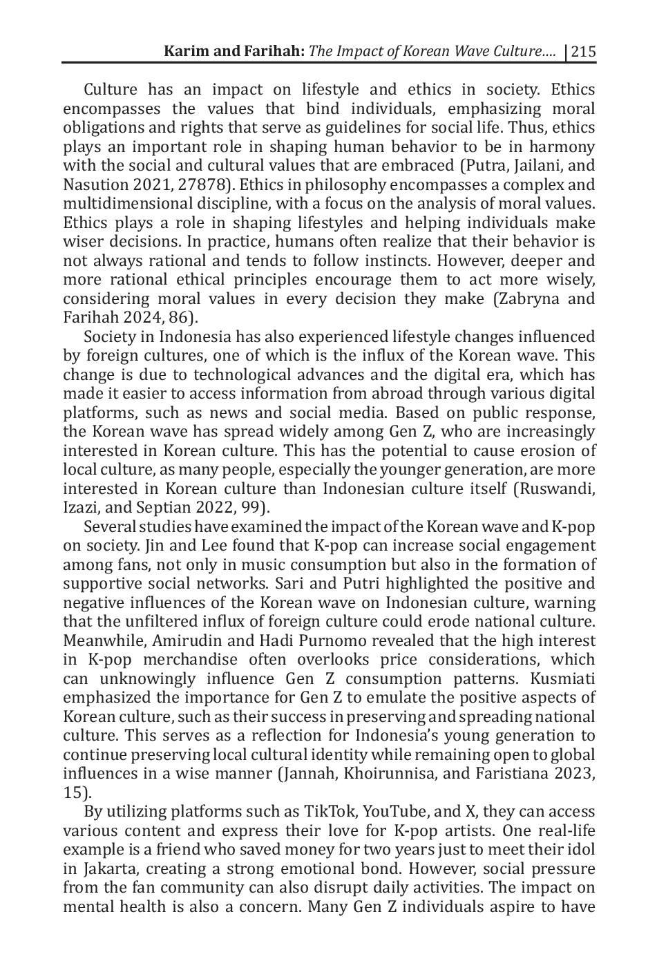 JURIS The Impact Of Korean Wave Culture On The Development Of Generation Z From The Perspective Of Islamic Ethics