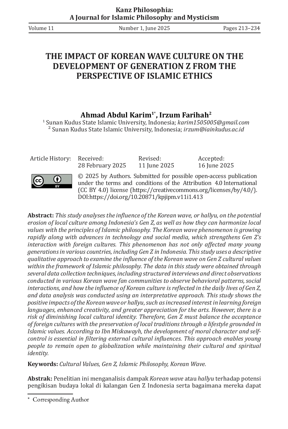 JURIS The Impact Of Korean Wave Culture On The Development Of Generation Z From The Perspective Of Islamic Ethics