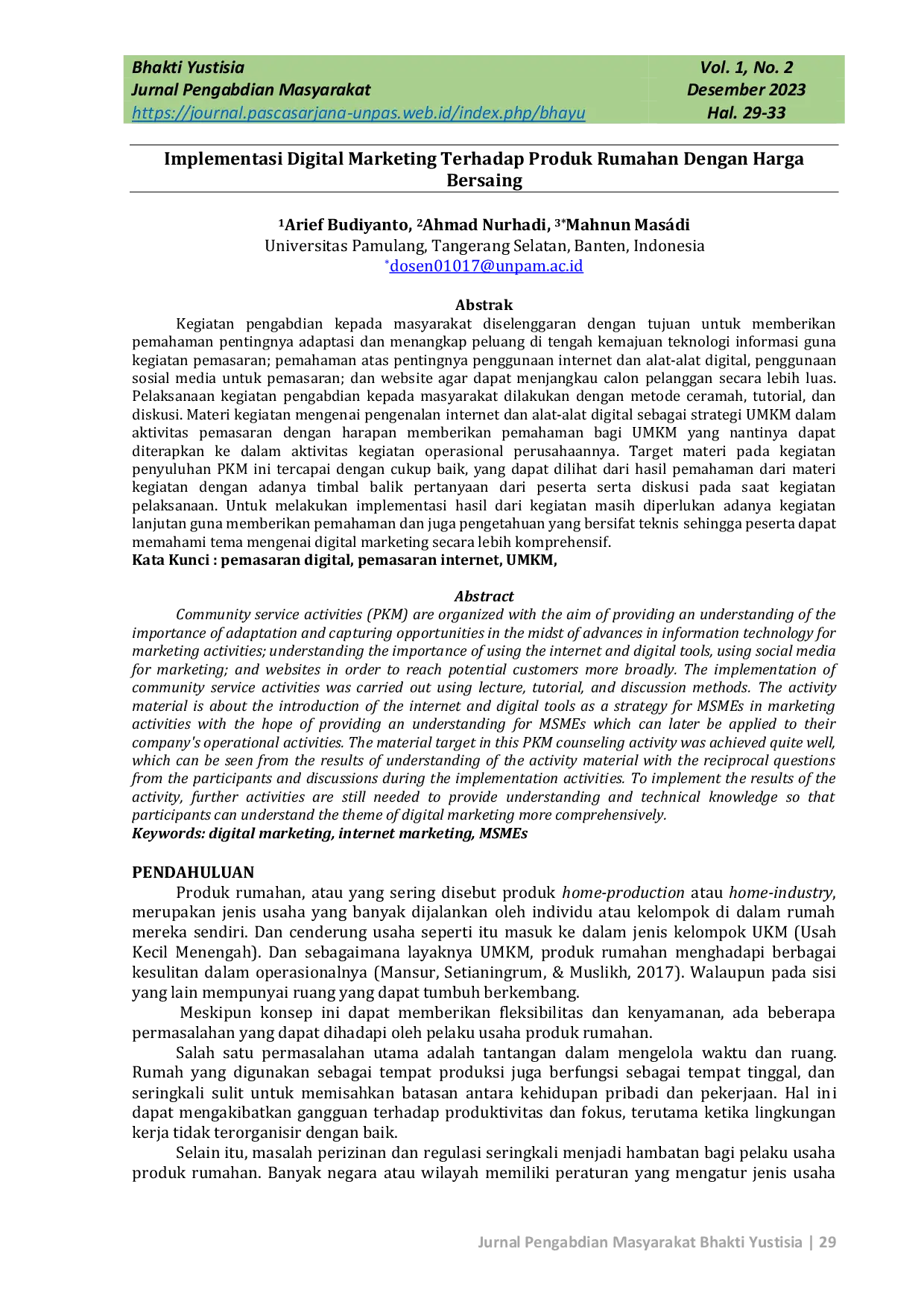 JURIS Implementasi Digital Marketing Terhadap Produk Rumahan Dengan Harga Bersaing