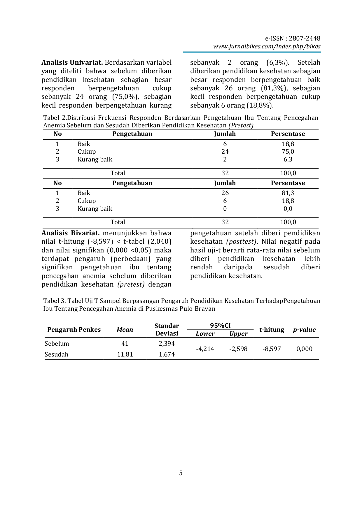 JURIS Pengaruh Pendidikan Kesehatan Terhadap Pengetahuan Ibu Hamil Tentang Pencegahan Anemia Di Puskesmas Pulo Brayan