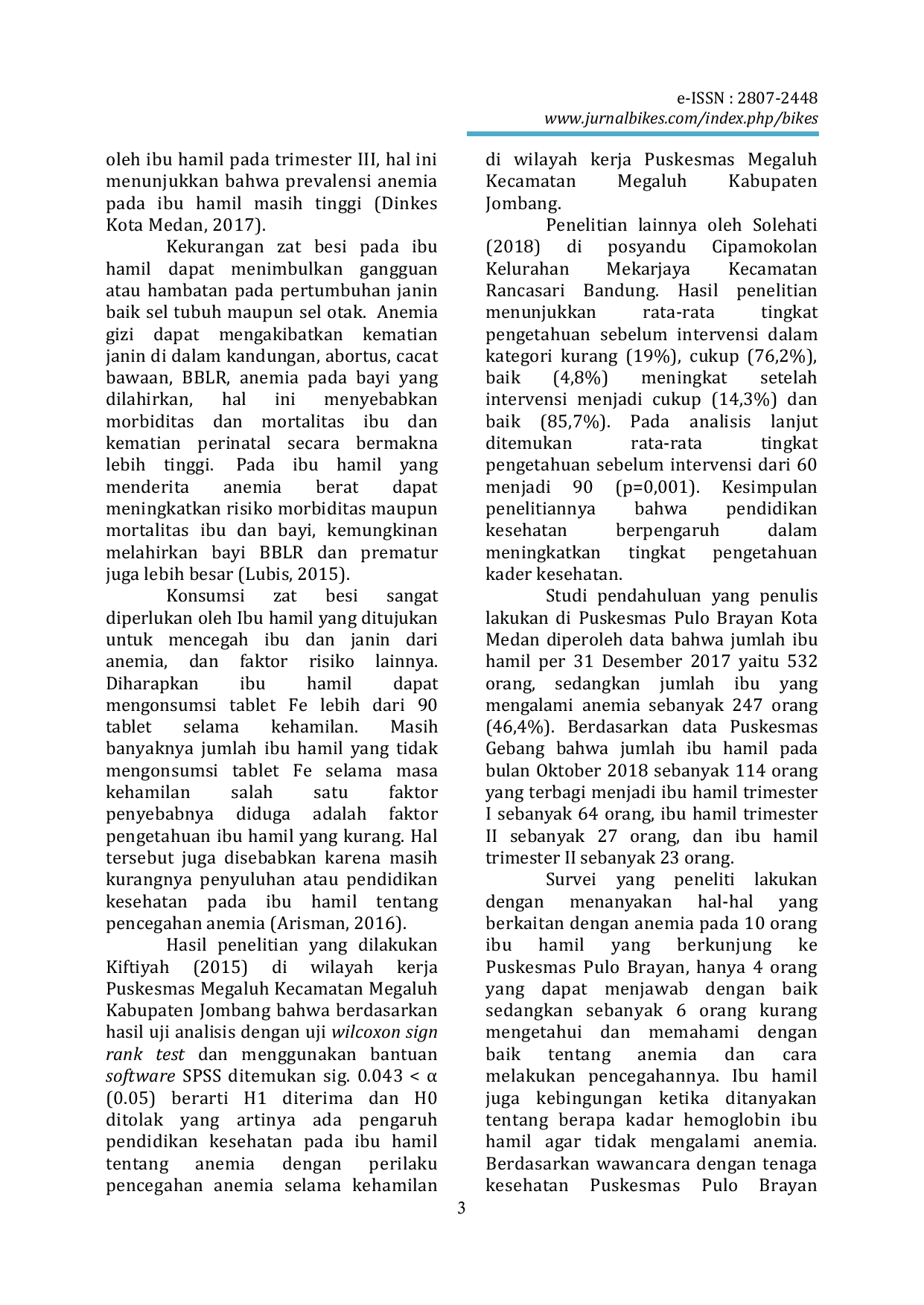 JURIS Pengaruh Pendidikan Kesehatan Terhadap Pengetahuan Ibu Hamil Tentang Pencegahan Anemia Di Puskesmas Pulo Brayan