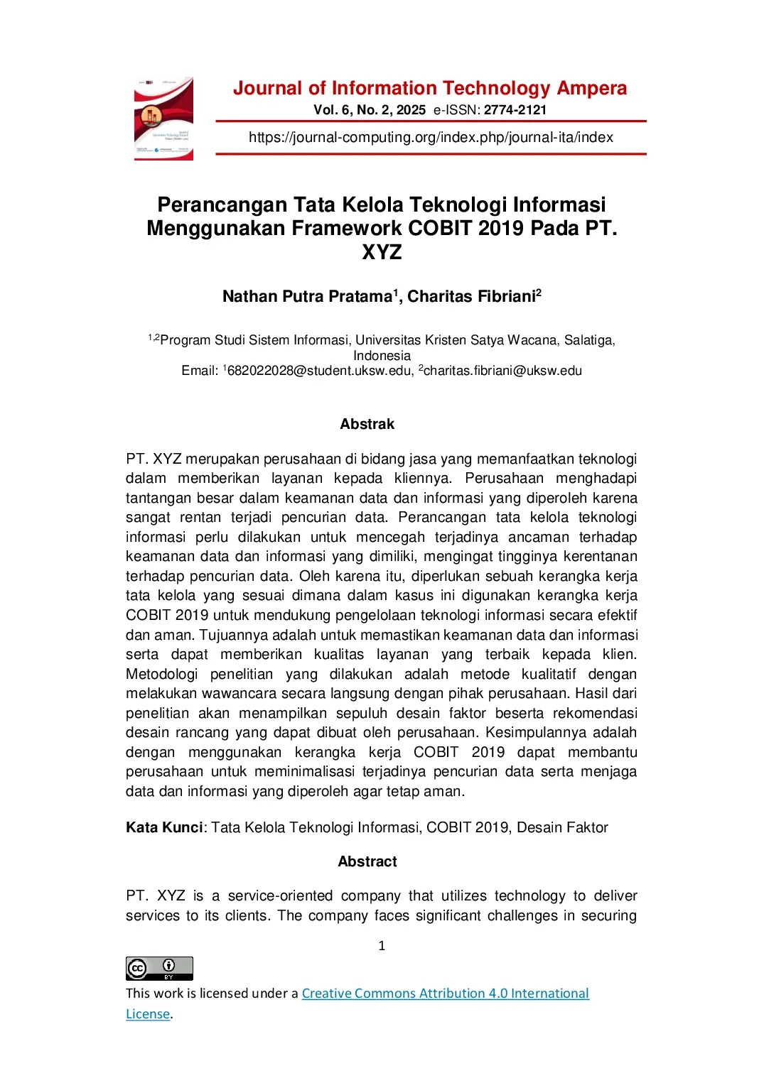 JURIS Perancangan Tata Kelola Teknologi Informasi Menggunakan Framework COBIT 2019 Pada PT XYZ