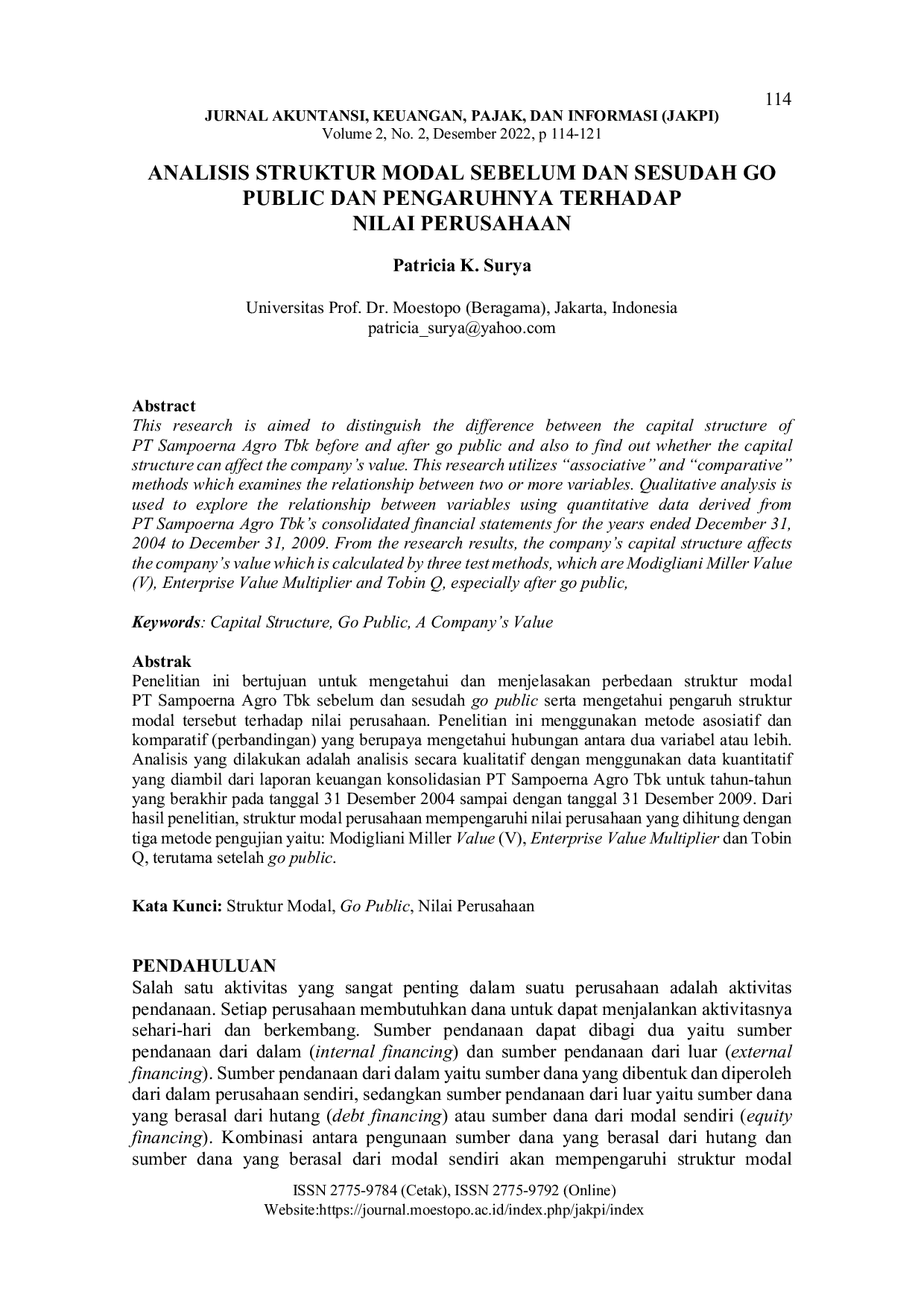 JURIS Analisis Struktur Modal Sebelum Dan Sesudah Go Public Dan Pengaruhnya Terhadap Nilai Perusahaan
