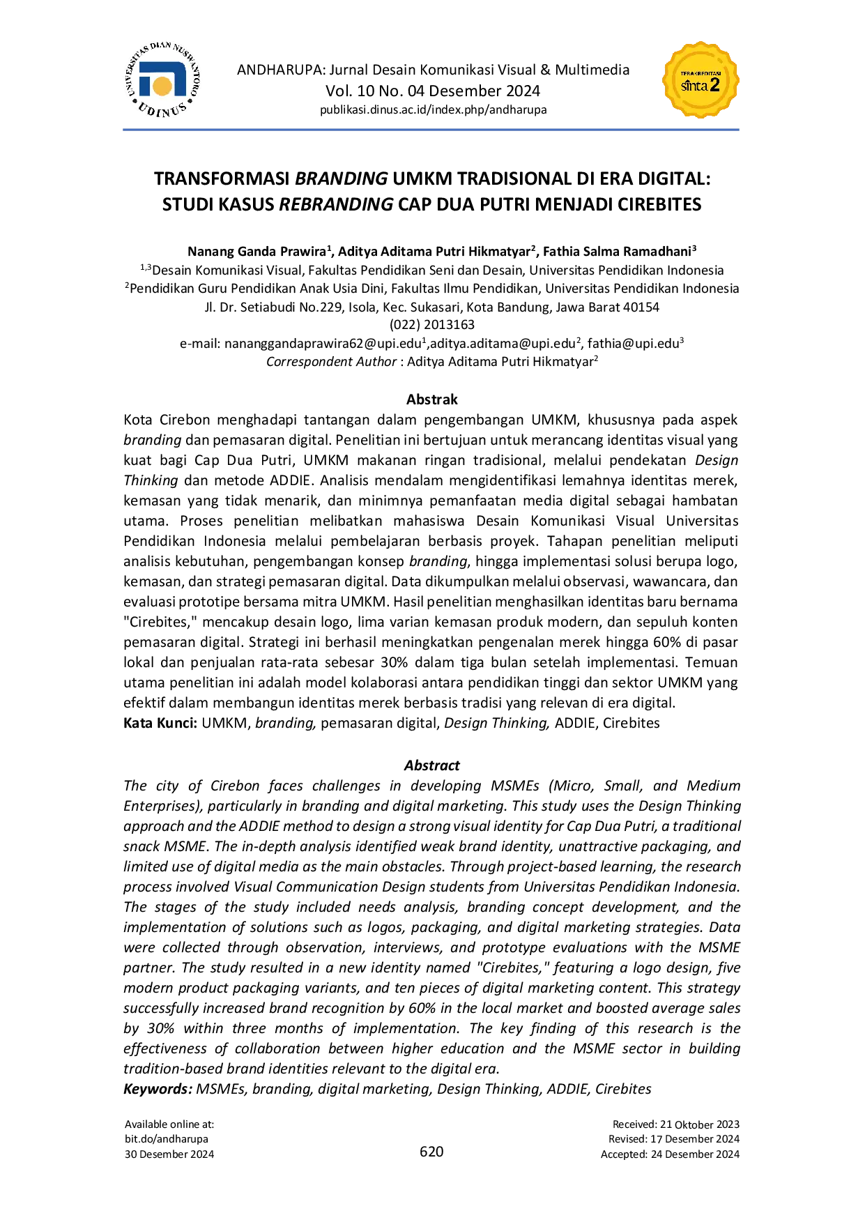 JURIS Transformasi Branding UMKM Tradisional di Era Digital Studi Kasus Rebranding Cap Dua Putri Menjadi Cirebites