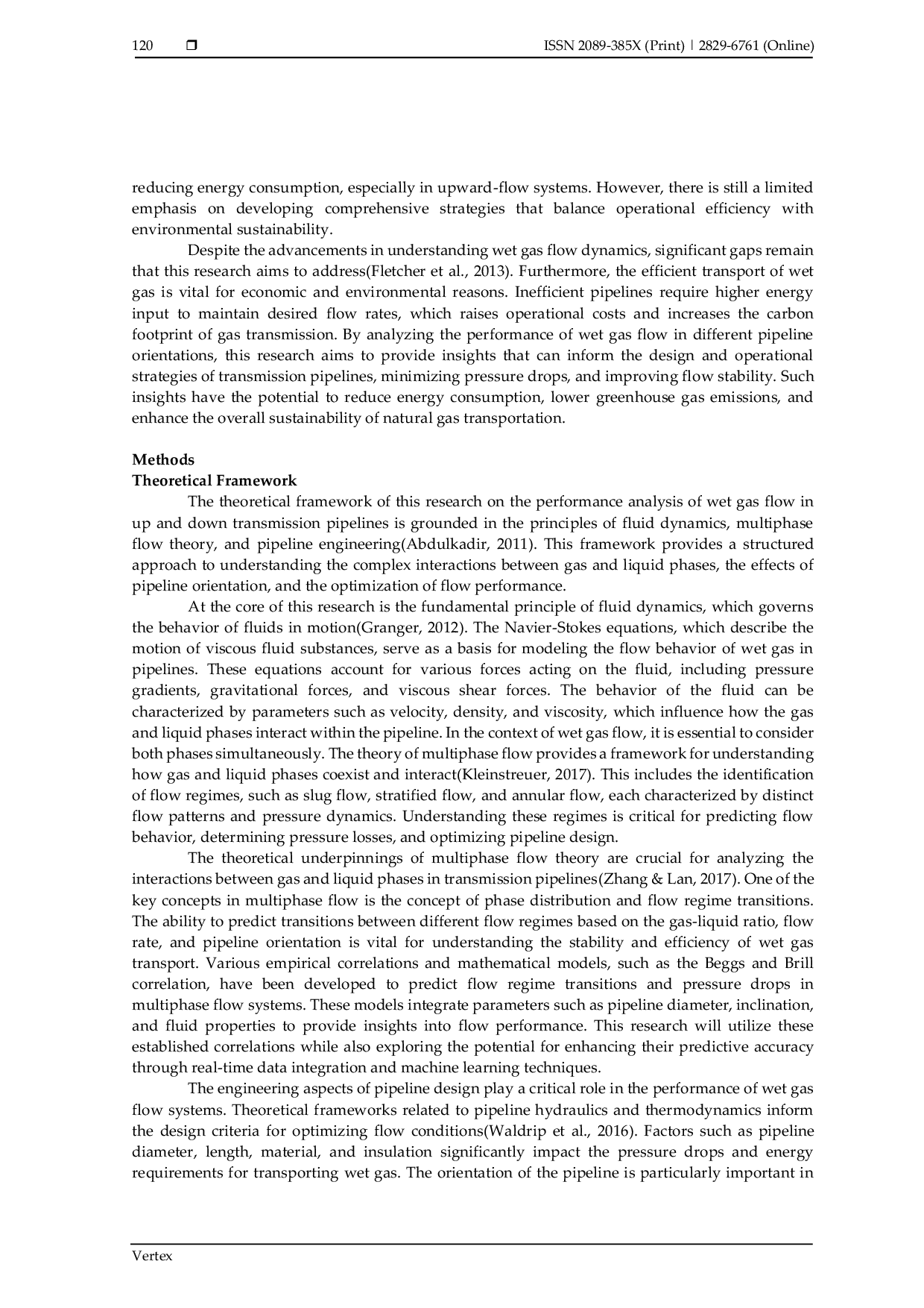 JURIS Performance Analysis of Wet Gas Flow in Up and Down Transmission Pipelines