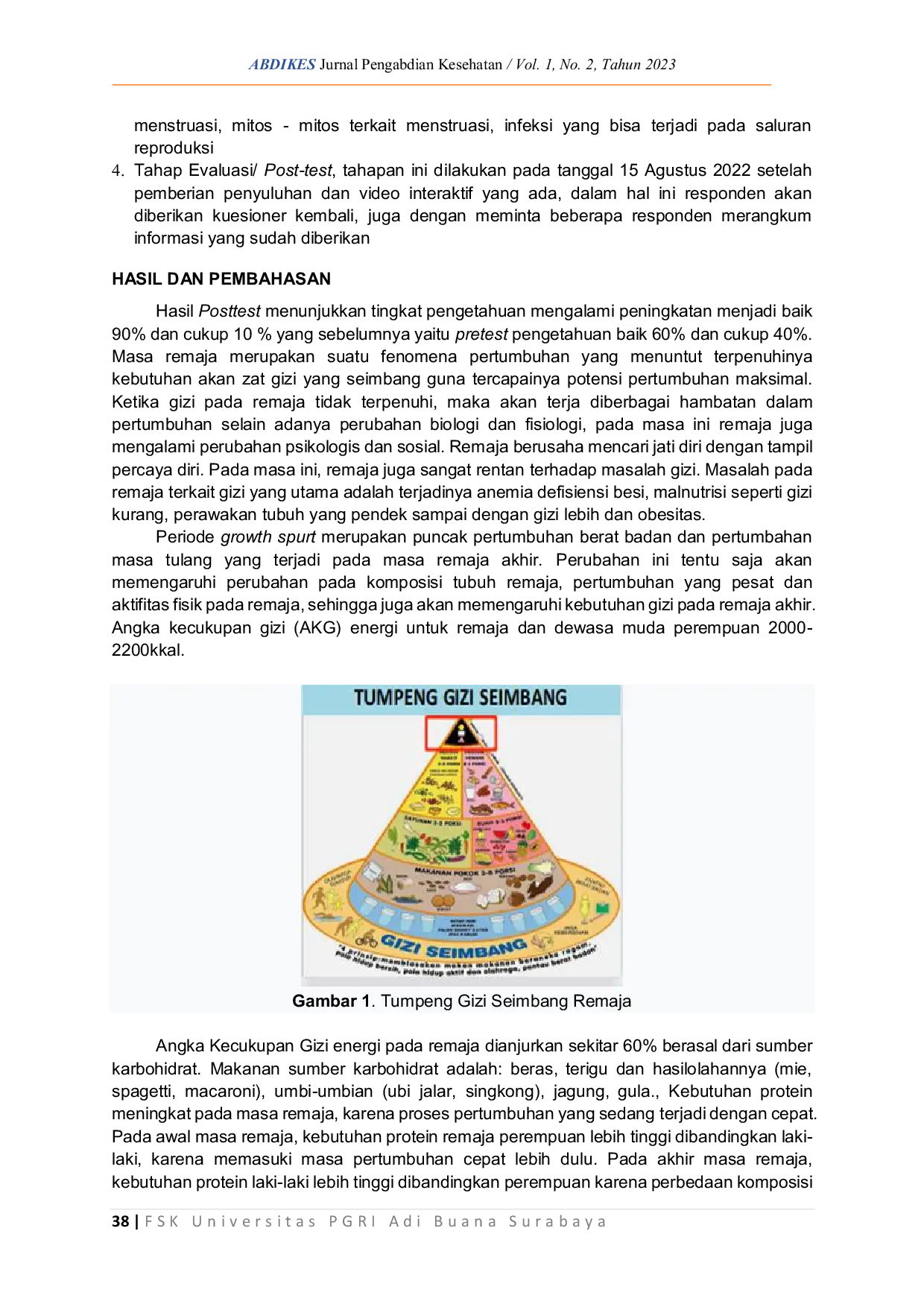 JURIS Edukasi Kesehatan Gizi Seimbang Dan Manajemen Kebersihan Menstruasi MKM Pada Remaja Putri Di Desa Tugusumberjo Kecamatan Peterongan Kabupaten Jombang