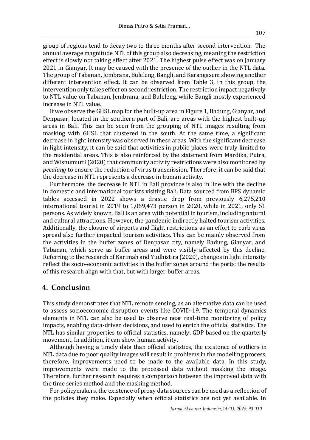 JURIS Socioeconomic impact of COVID 19 restrictions in Bali A nighttime light analysis
