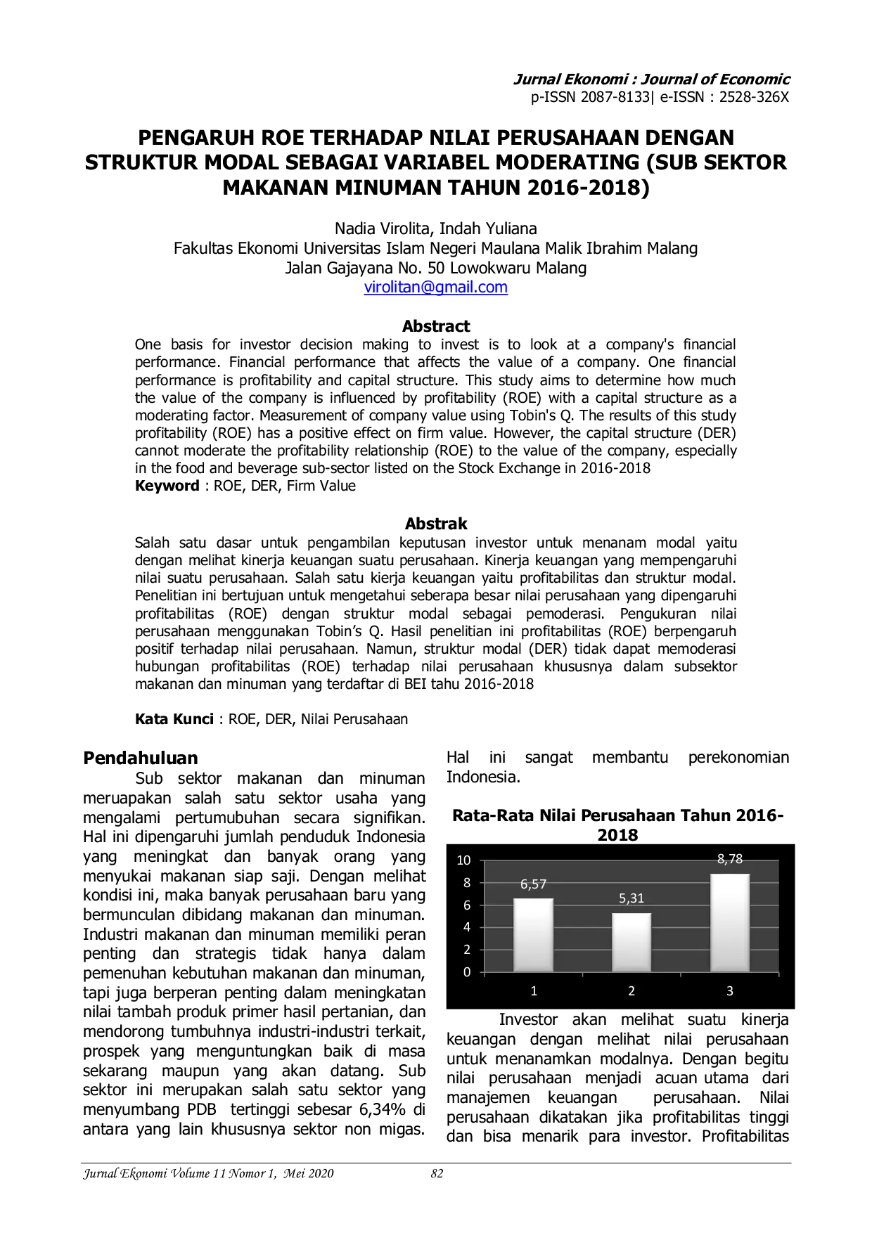 JURIS Pengaruh ROE Terhadap Nilai Perusahaan Dengan Struktur Modal Sebagai Variabel Moderating Sub Sektor Makanan Minuman Tahun 2016 2018