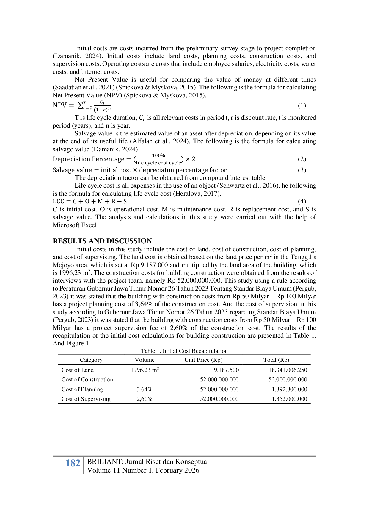 JURIS Life Cycle Cost Estimation that Considers Building Maintenance and Salvage Value in the Construction of Graha Cahaya Kusuma Building