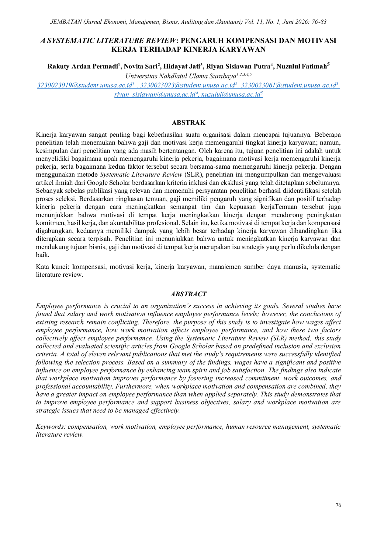 JURIS A Systematic Literature Review The Influence of Compensation and Work Motivation on Employee Performance