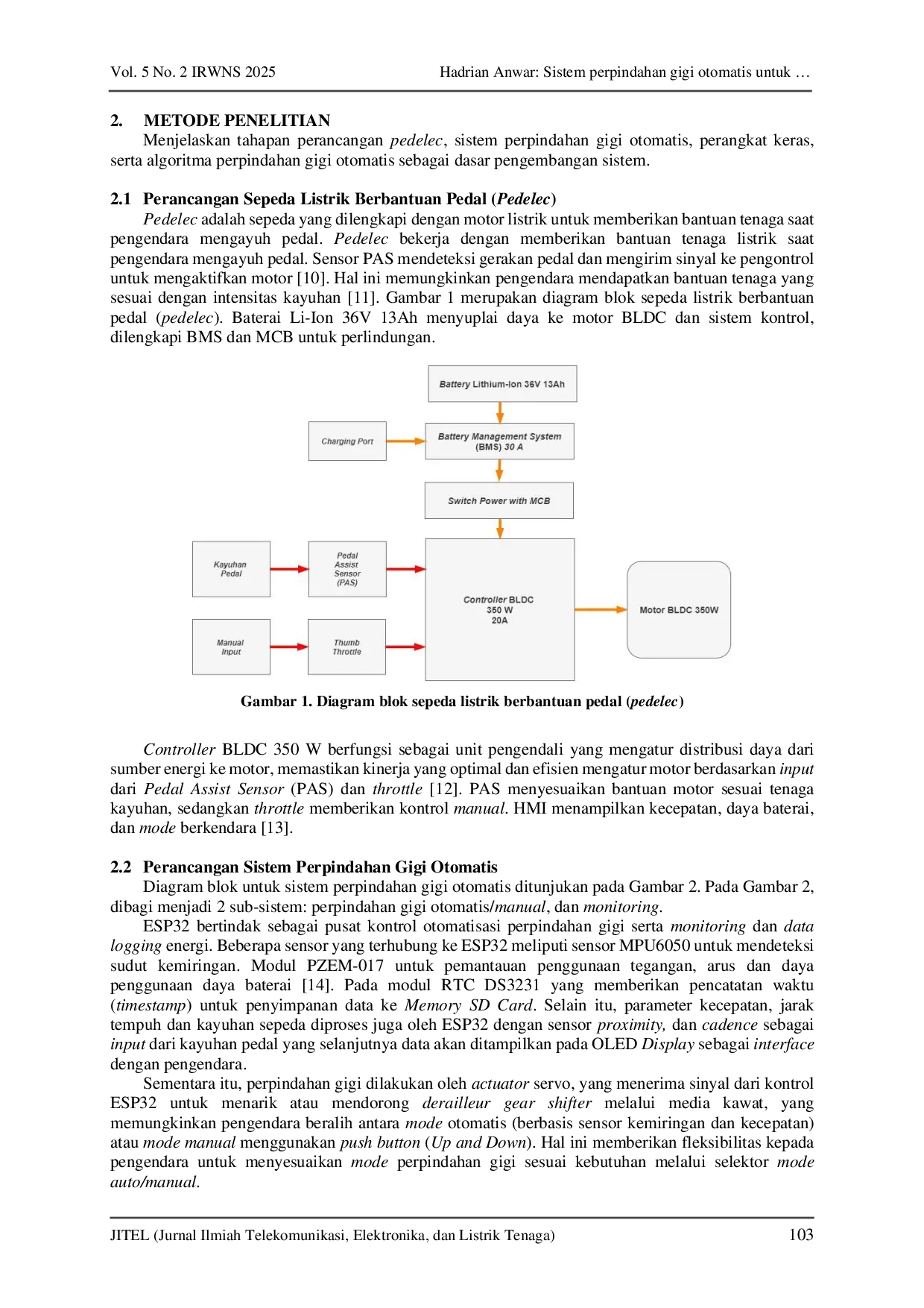 JURIS Sistem perpindahan gigi otomatis untuk penghematan baterai pada sepeda listrik berbantuan pedal