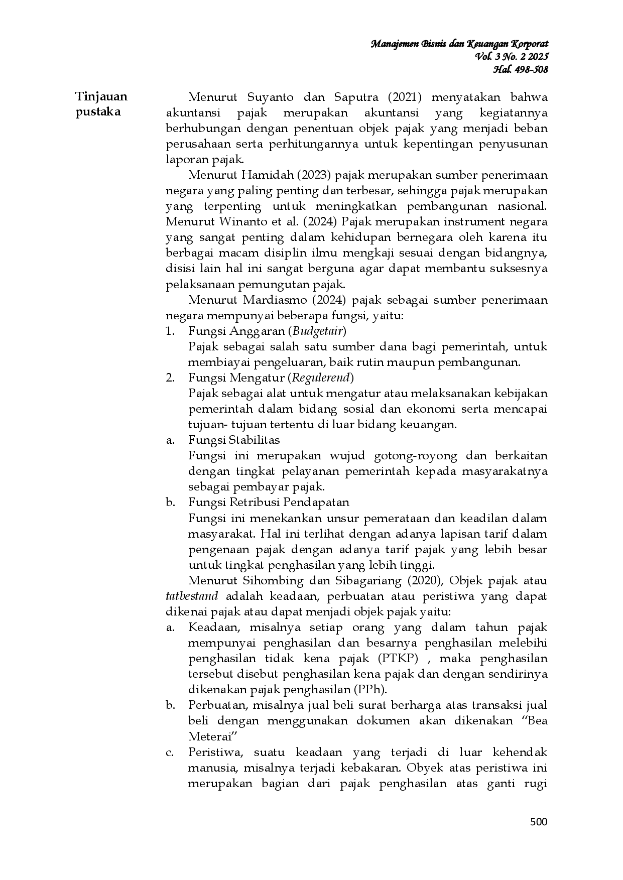 JURIS Analisis Perhitungan dan Pelaporan Pajak Penghasilan Pasal 25 Berdasarkan UU Nomor 7 Tahun 2021 di Laboratorium Klinik Kanaka