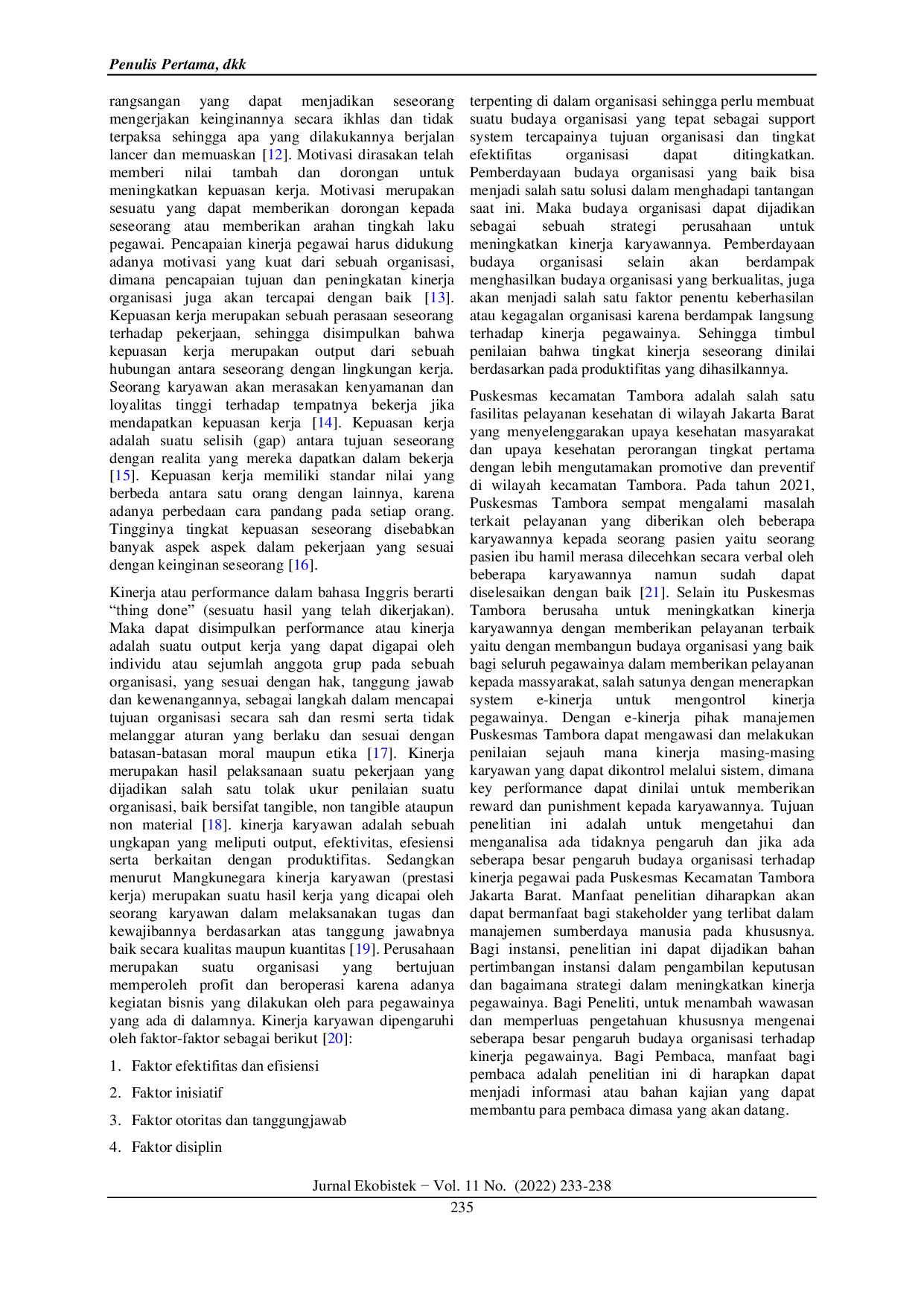 JURIS Budaya Organisasi Motivasi dan Kepuasan Kerja terhadap Kinerja Pegawai Puskesmas Kecamatan Tambora Jakarta Barat