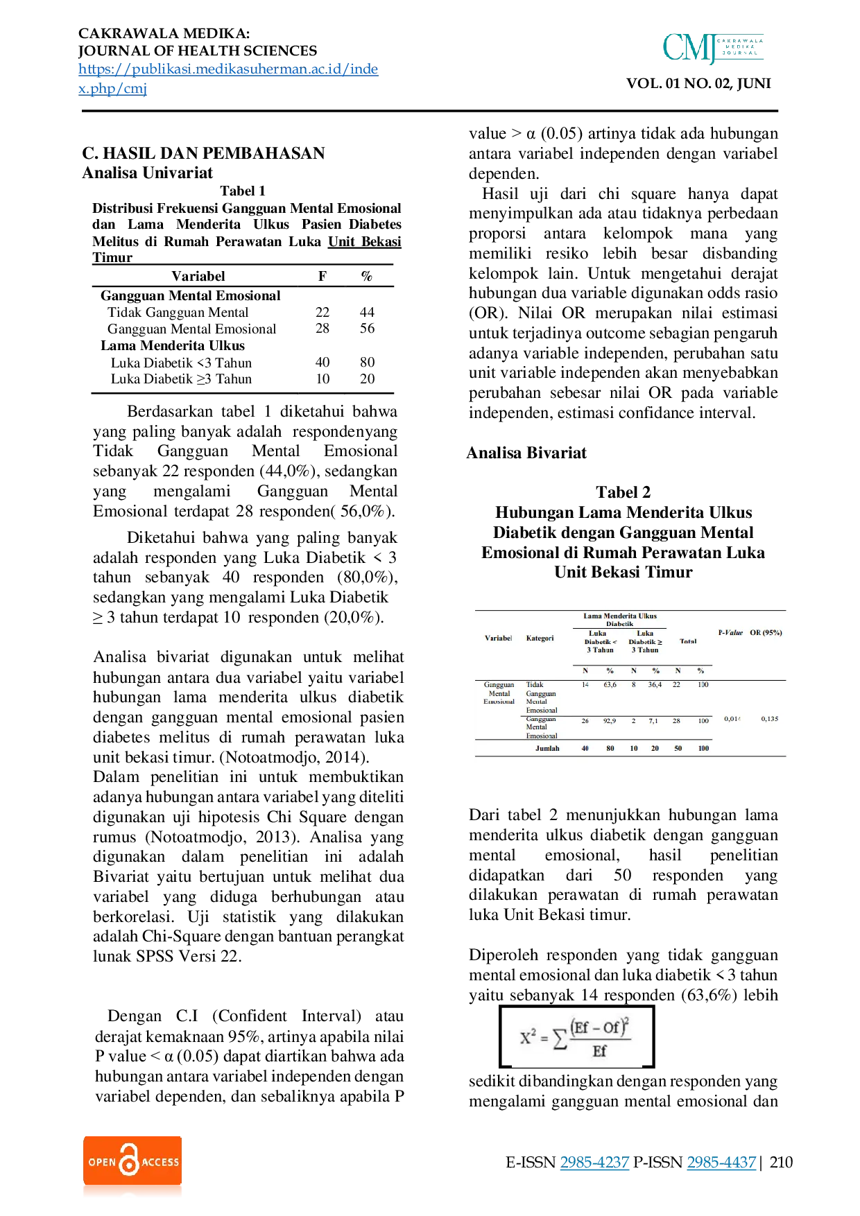 JURIS Relationship Between the Duration of Diabetic Ulcers and Emotional Mental Disorders in Diabetic Patients at the East Bekasi Wound Care Unit in 2022