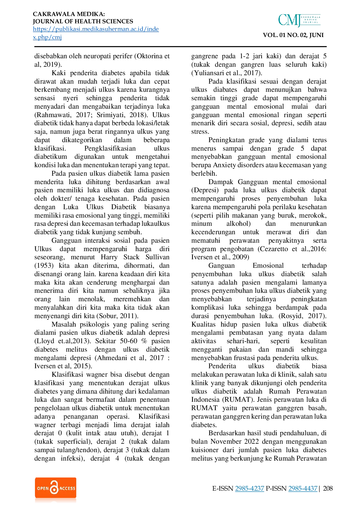 JURIS Relationship Between the Duration of Diabetic Ulcers and Emotional Mental Disorders in Diabetic Patients at the East Bekasi Wound Care Unit in 2022