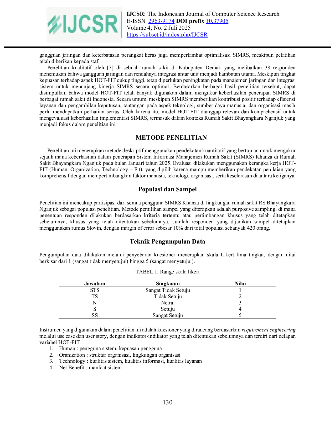 JURIS Evaluasi Kesesuaian Implementasi SIMRS Khanza Berdasarkan Model Human Organization Technology Fit HOT FIT