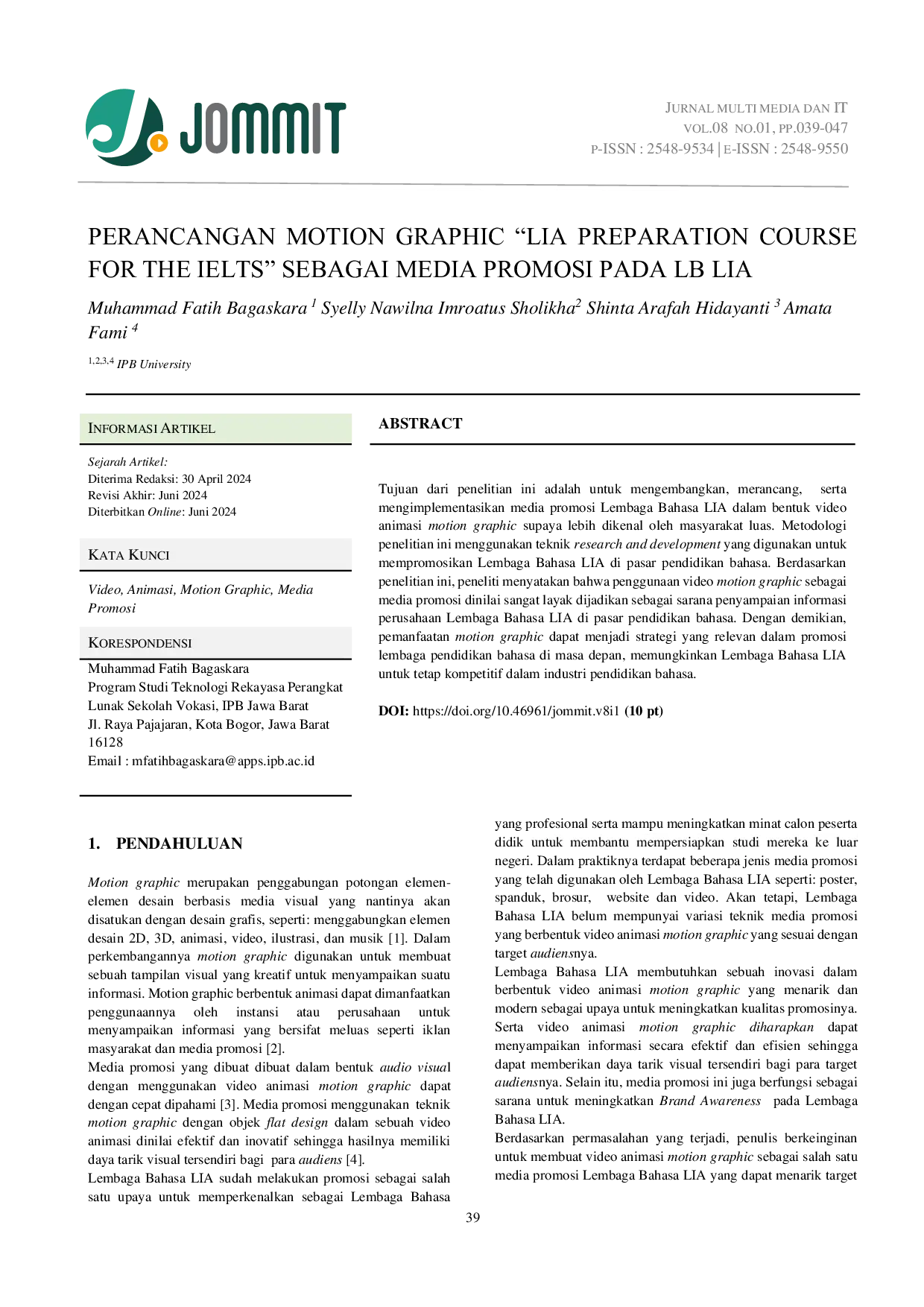 JURIS Perancangan Motion Graphic Lia Preparation Course For The Ielts Sebagai Media Promosi Pada Lb Lia