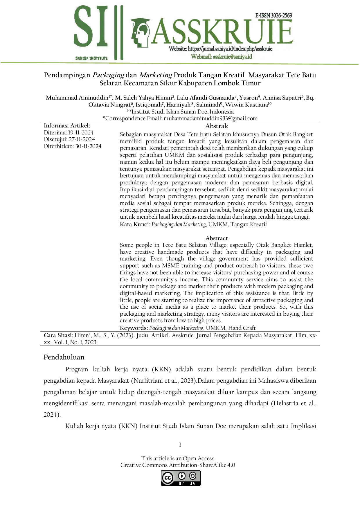 JURIS Assistance with Packaging and Marketing of Creative Hand ProductsSome people in Tete Batu Selatan Village especially Otak Bangket Hamlet have creative handmade products that have difficulty in packa