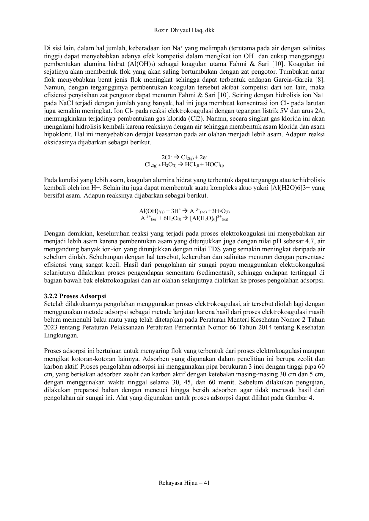 JURIS Pengolahan Air Sungai Payau Pasca Proses Elektrokoagulasi Menggunakan Metode Adsorpsi