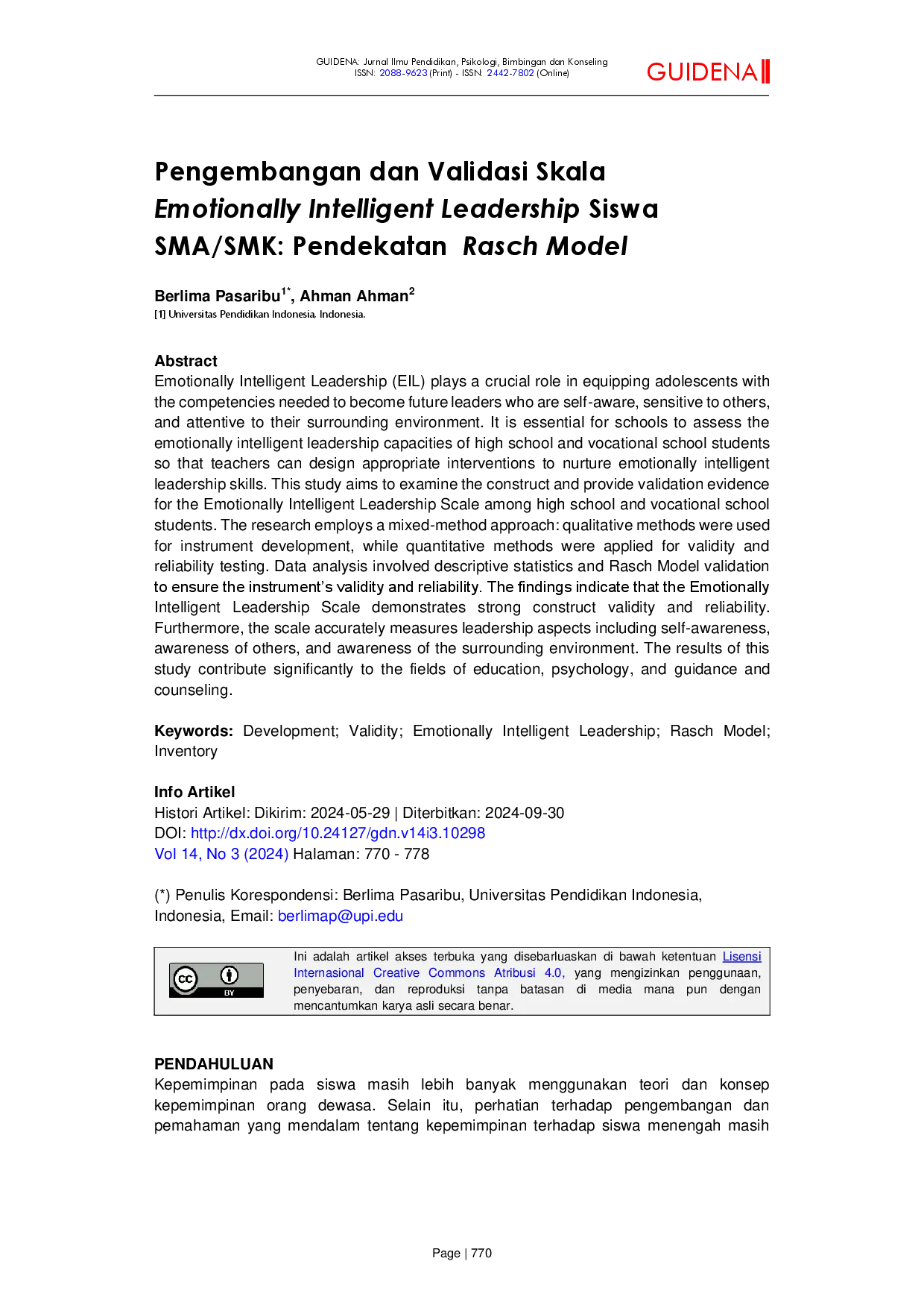 JURIS Pengembangan dan Validasi Skala Emotionally Intelligent Leadership Siswa SMA SMK Pendekatan Rasch Model