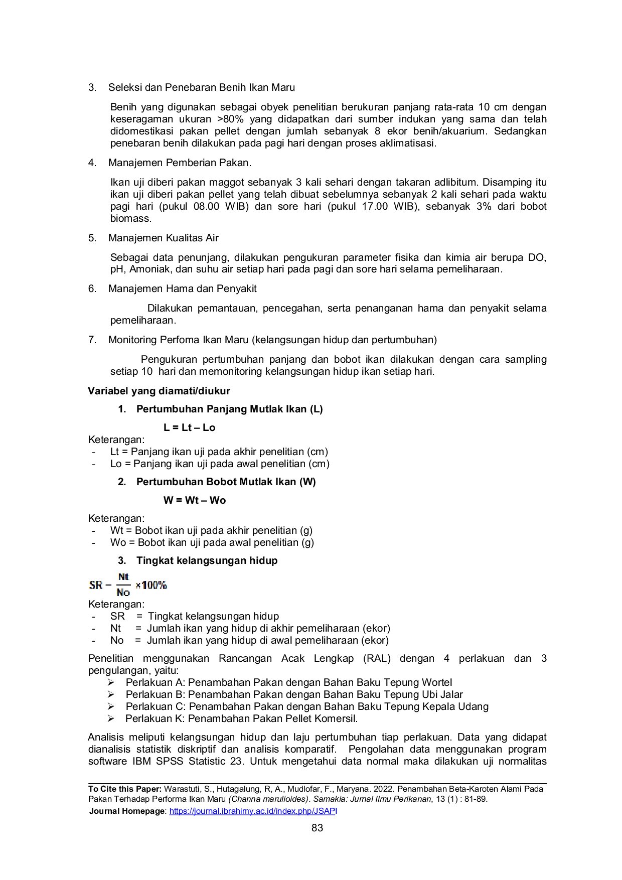 JURIS Penambahan Beta Karoten Alami Pada Pakan Terhadap Performa Ikan Maru Channa marulioides