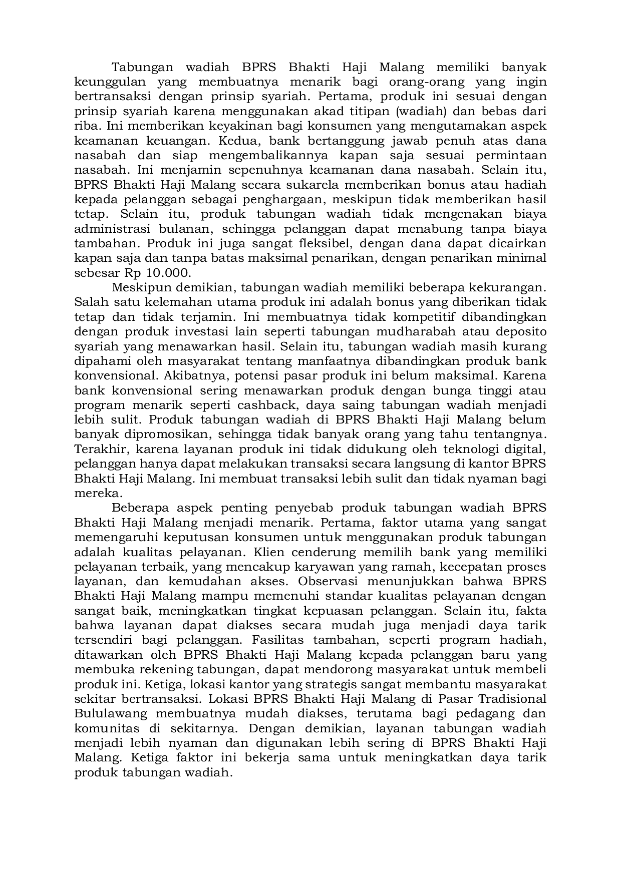 JURIS Analisis Keunggulan Dan Kekurangan Produk Tabungan Wadi ah Di Bprs Bhakti Haji Malang