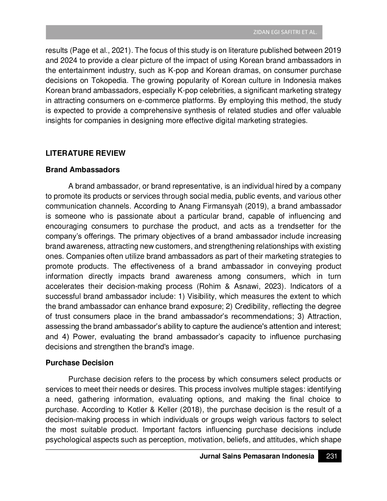 JURIS Impact of Korean Brand Ambassadors on Purchase Decisions at Tokopedia