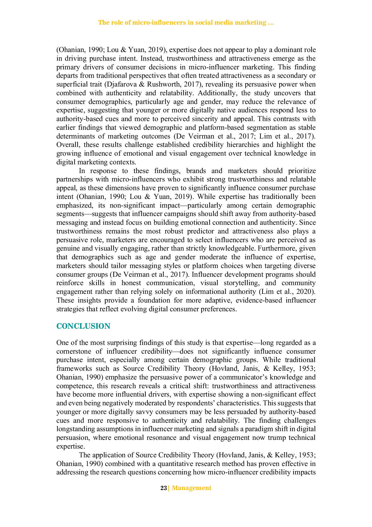 JURIS The role of micro influencers in social media marketing A quantitative study on purchase intent using source credibility theory