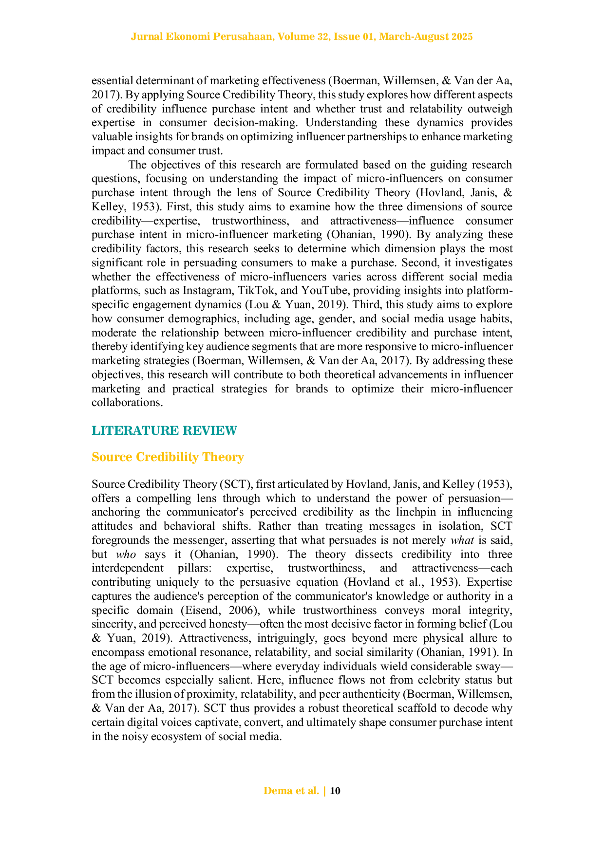 JURIS The role of micro influencers in social media marketing A quantitative study on purchase intent using source credibility theory