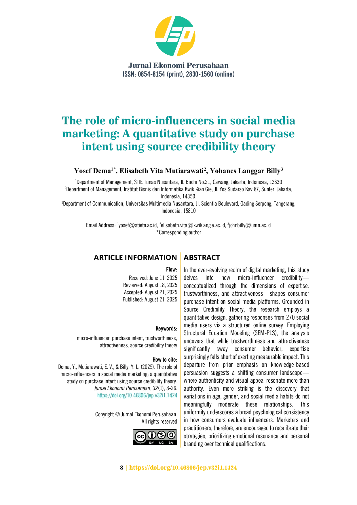JURIS The role of micro influencers in social media marketing A quantitative study on purchase intent using source credibility theory