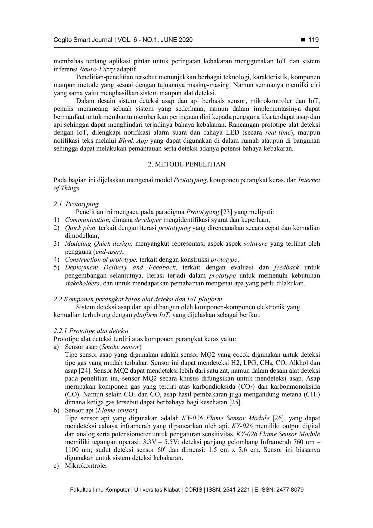 JURIS Desain Sistem Deteksi Asap dan Api Berbasis Sensor Mikrokontroler dan IoT