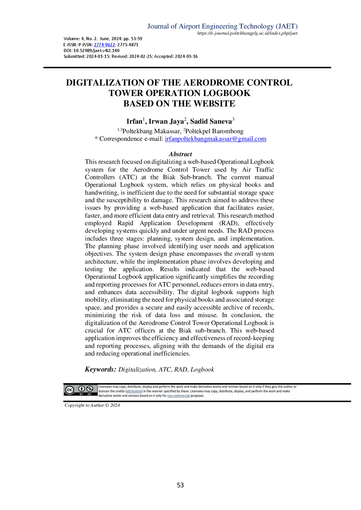 juris Digitalization of the Aerodrome Control Tower Operation Logbook Based on the Website