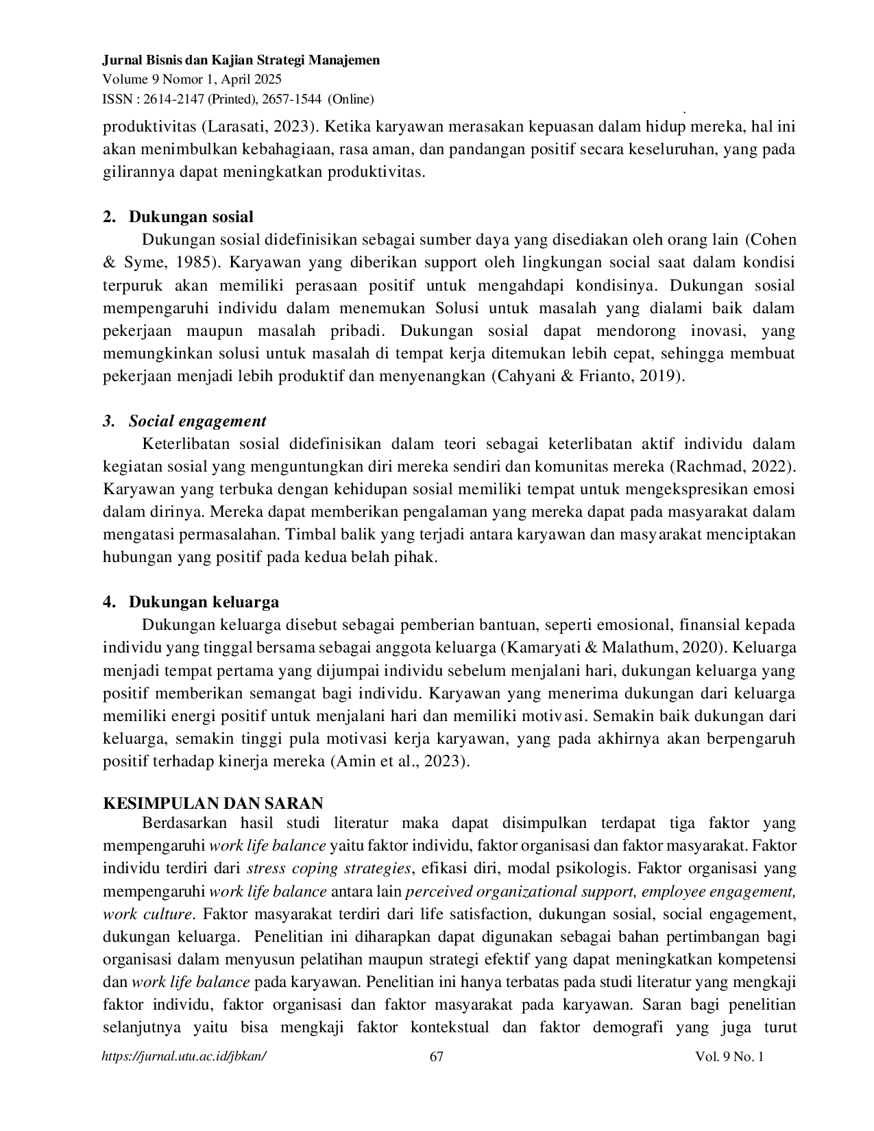 JURIS Studi Literatur Review Work Life Balance pada Karyawan Produksi