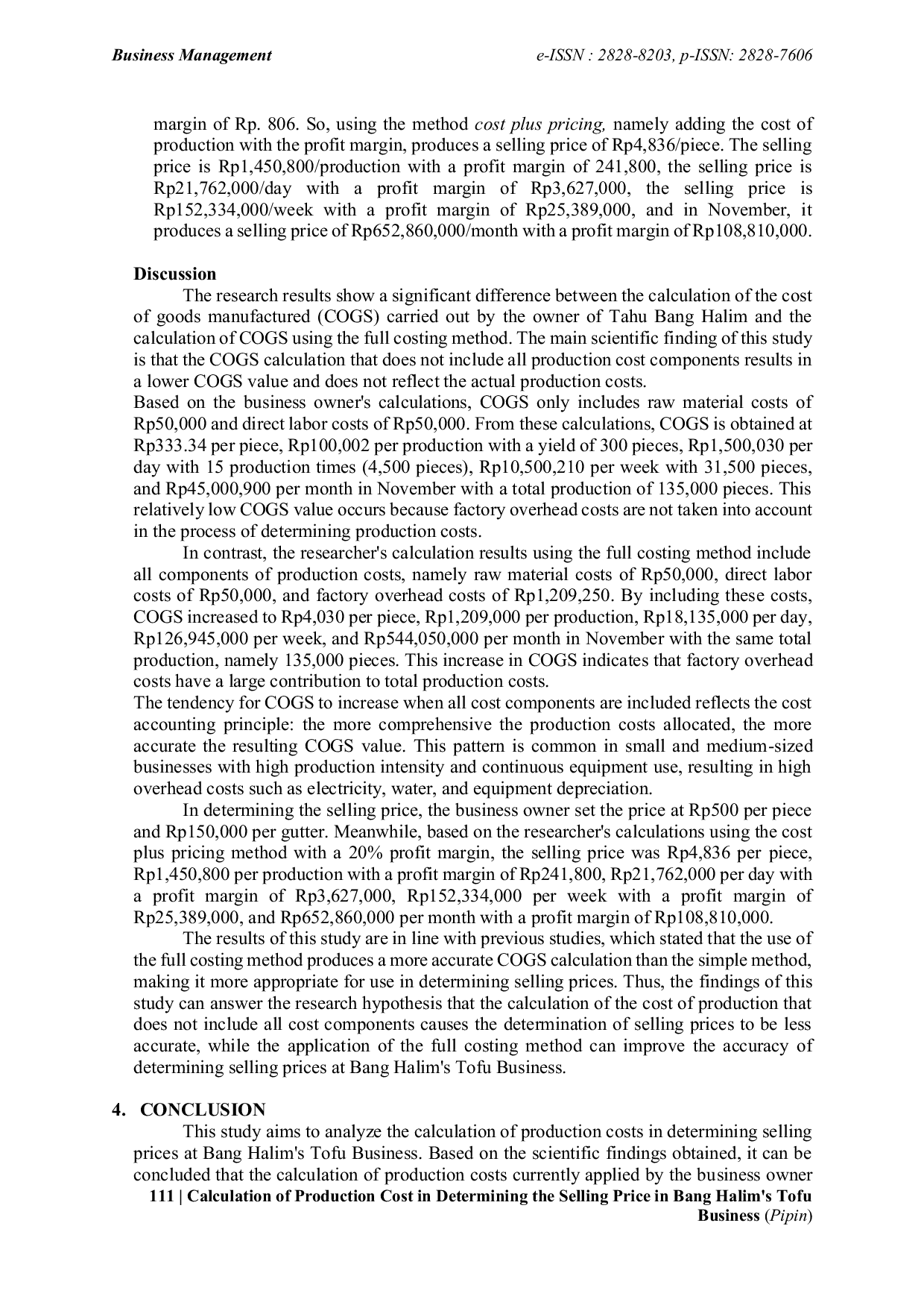 JURIS Perhitungan Biaya Produksi dalam Penentuan Harga Jual pada Usaha Tahu Bang Halim