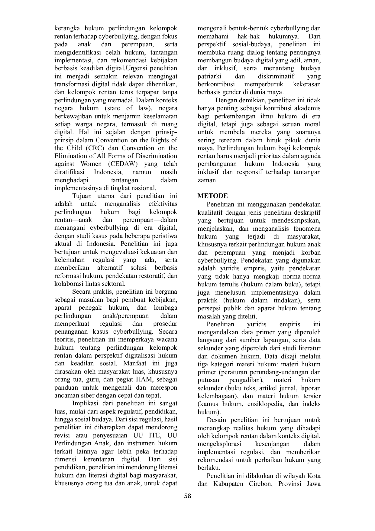 JURIS Perlindungan Hukum Bagi Kelompok Rentan Di Era Digital Studi Kasus Cyberbullying Anak Dan Perempuan