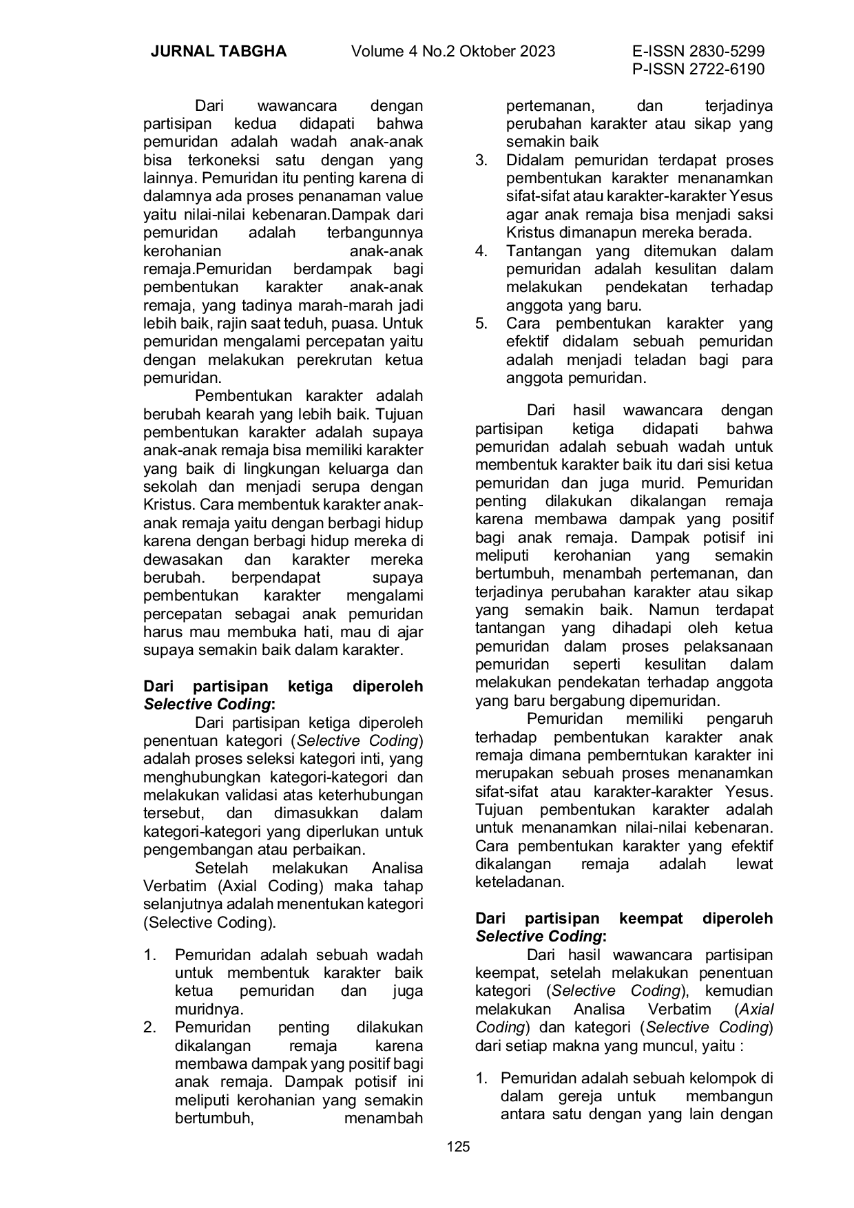 JURIS Dampak Pemuridan Bagi Pembentukan Karakter Anak Anak Remaja Usia 12 17 Tahun di Junior Church Gereja Bethel Indonesia Tabgha Batam Centre