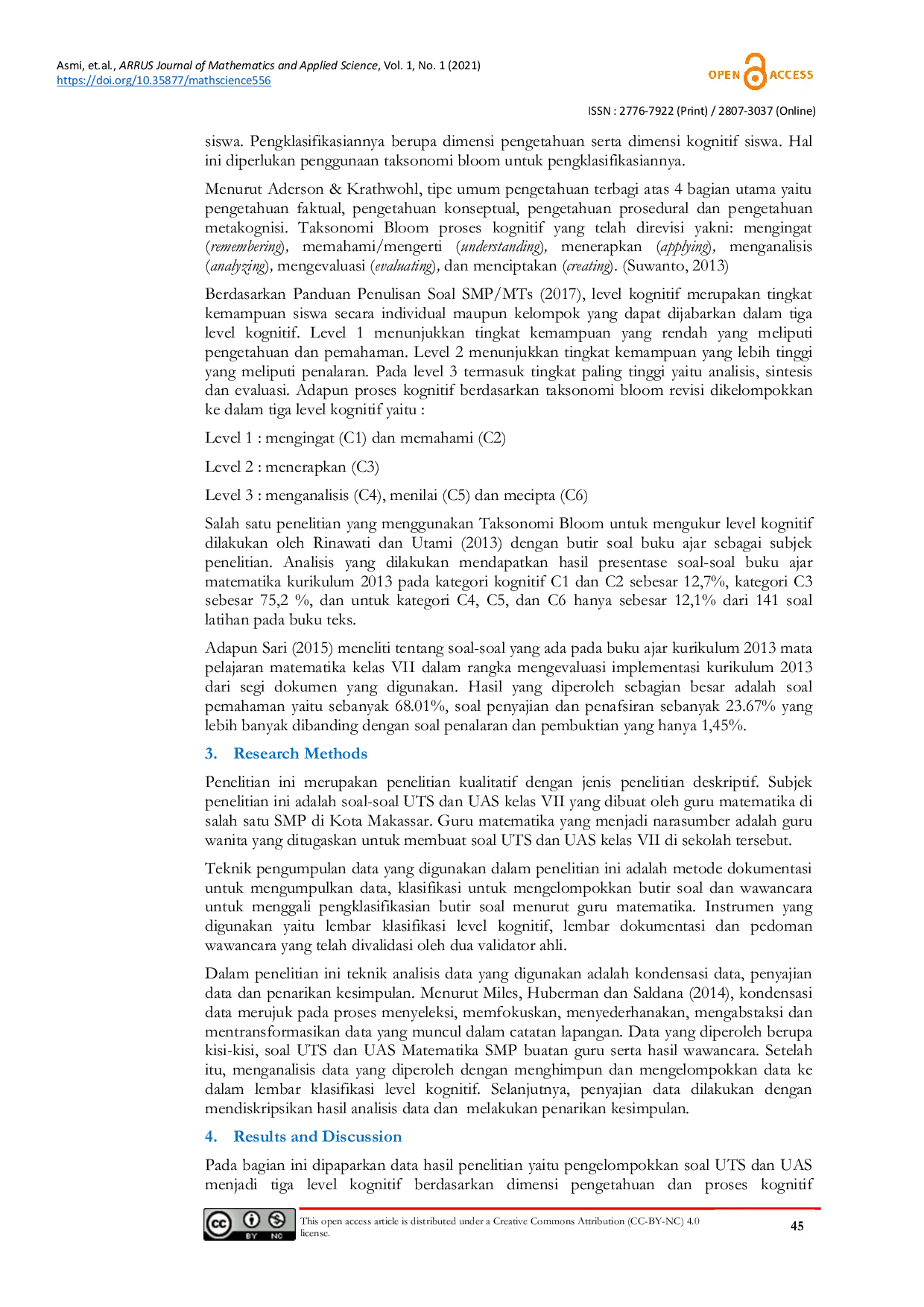 JURIS Description on cognitive level of mid and final test for 7th grade in Makassar