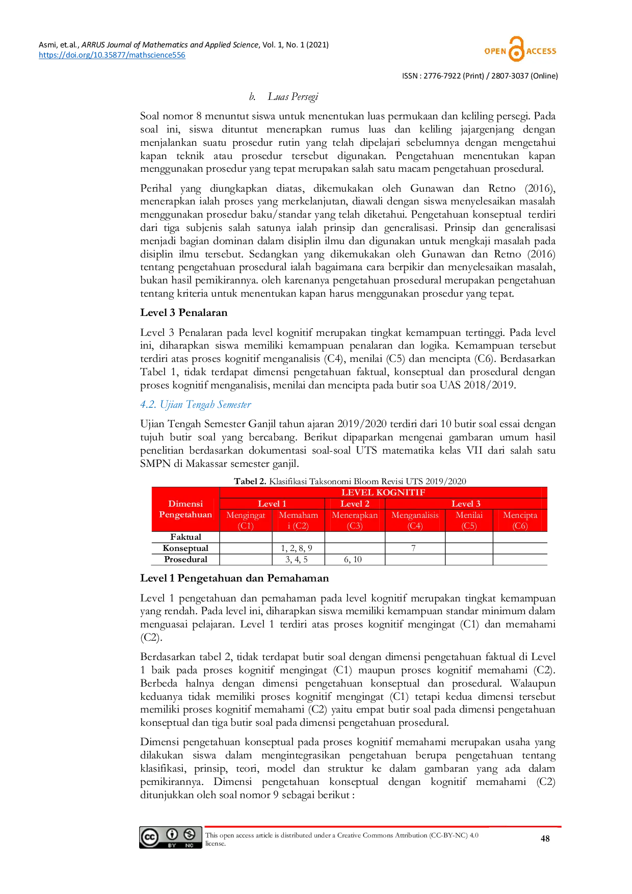 JURIS Description on cognitive level of mid and final test for 7th grade in Makassar