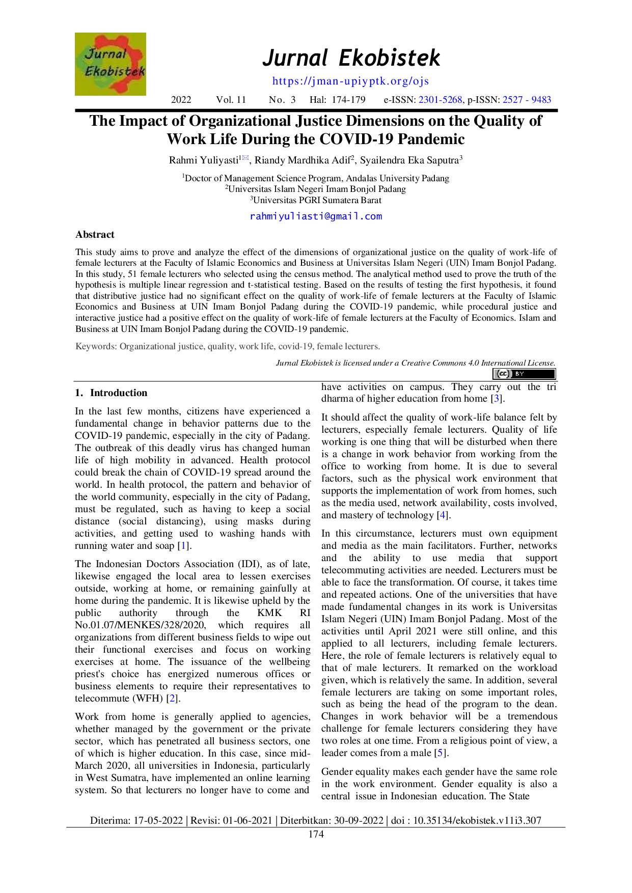 JURIS The Impact of Organizational Justice Dimensions on the Quality of Work Life During the COVID 19 Pandemic